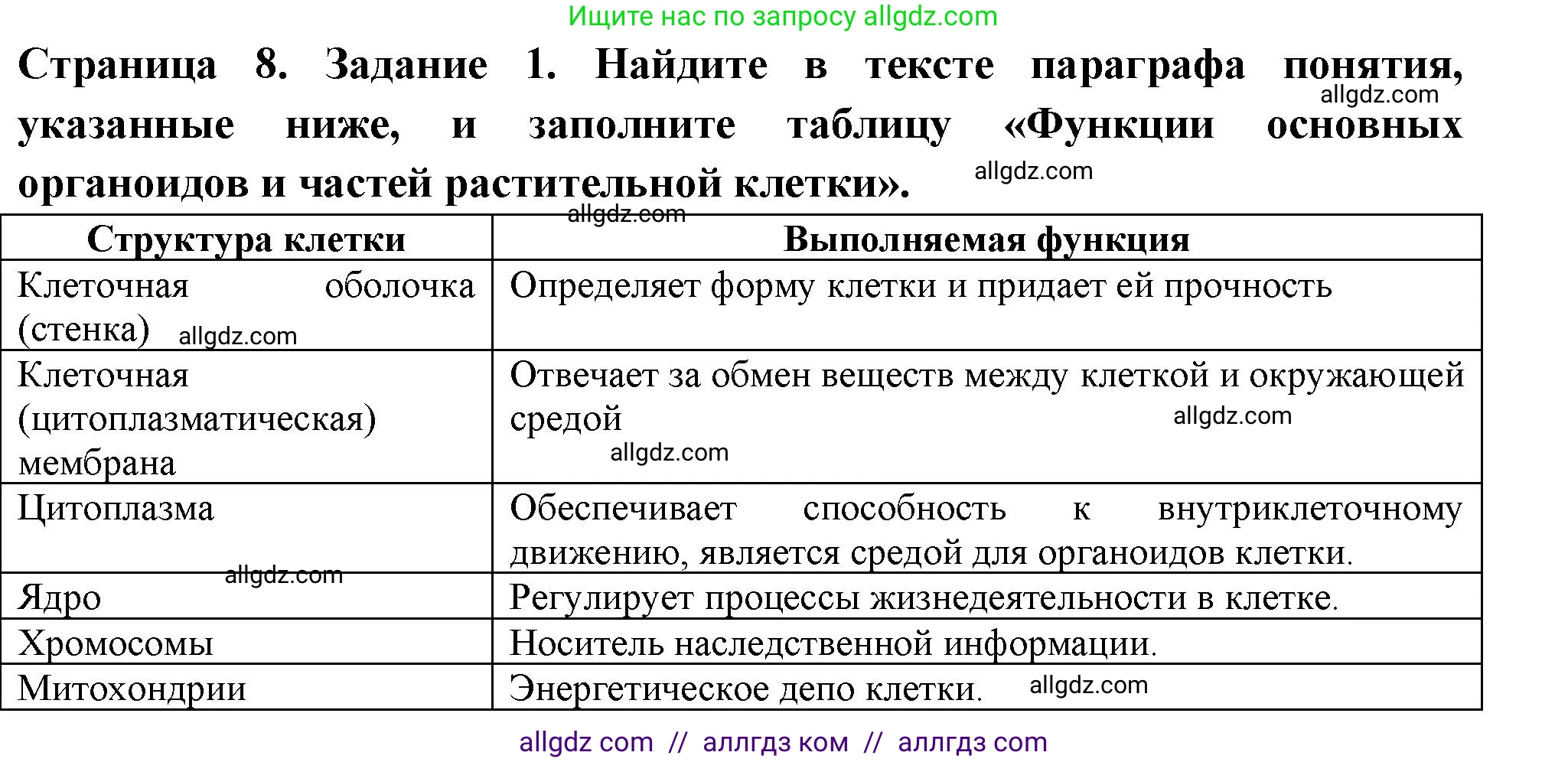 Биология, 6 класс рабочая тетрадь, авторы: Пасечник Владимир Васильевич, Суматохин Сергей Витальевич, Швецов Глеб Геннадьевич, Гапонюк Зоя Георгиевна, Косарькова Марина Викторовна, издательство Просвещение, Москва, 2023, белого цвета, страница 8, номер 1, Решение