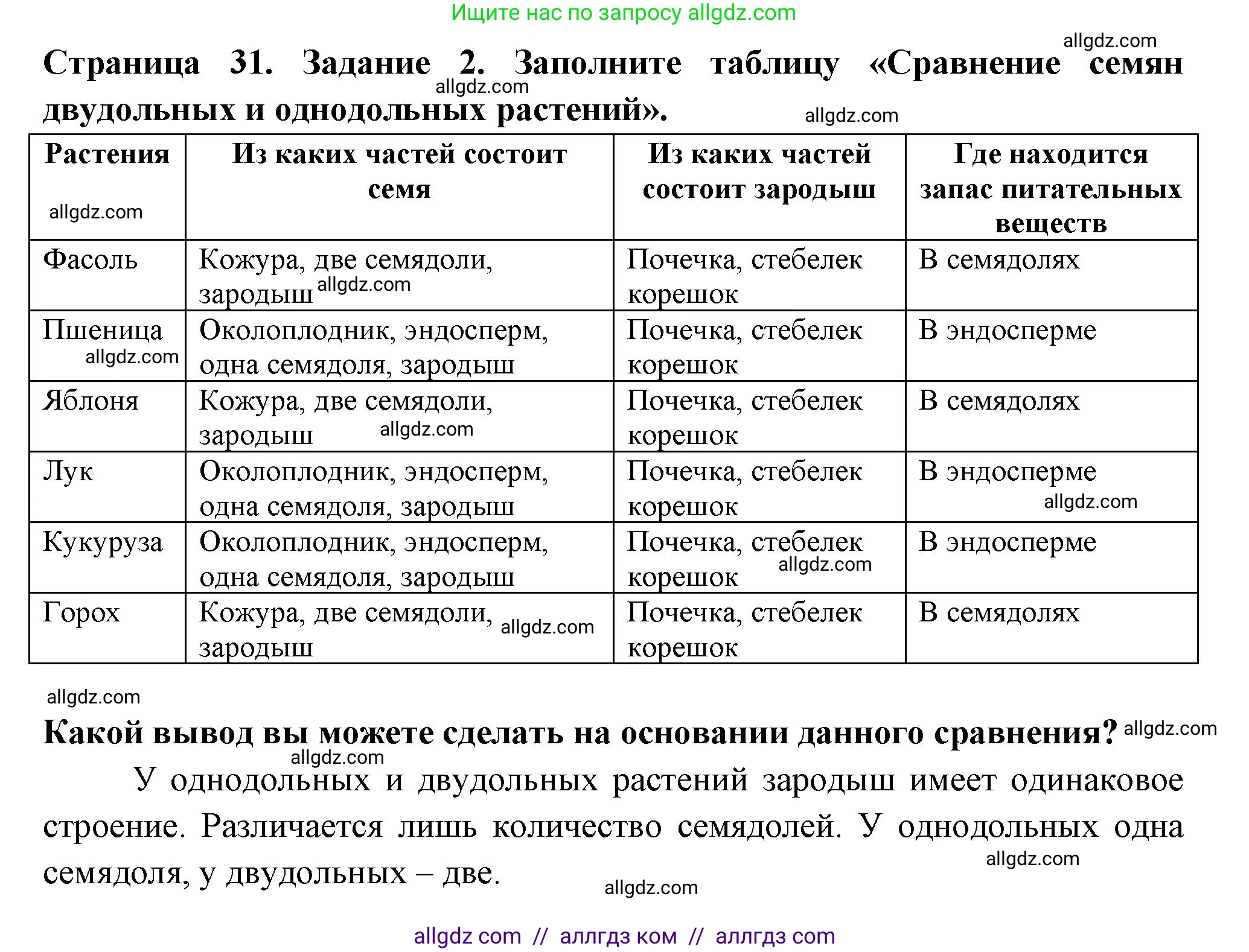 Биология, 6 класс рабочая тетрадь, авторы: Пасечник Владимир Васильевич, Суматохин Сергей Витальевич, Швецов Глеб Геннадьевич, Гапонюк Зоя Георгиевна, Косарькова Марина Викторовна, издательство Просвещение, Москва, 2023, белого цвета, страница 31, номер 2, Решение