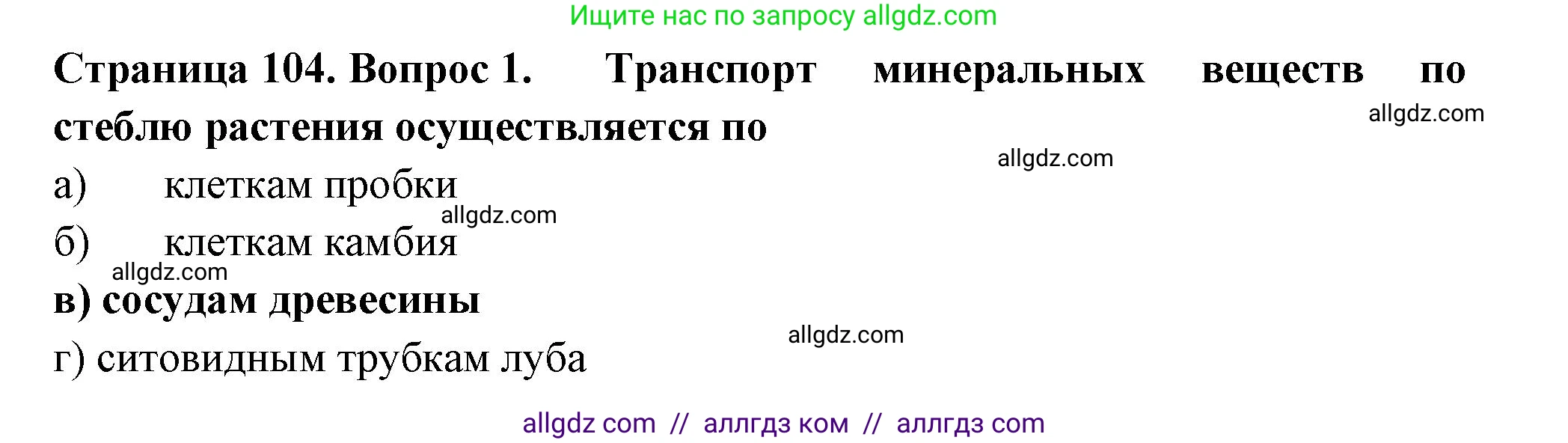 Биология, 6 класс рабочая тетрадь, авторы: Пасечник Владимир Васильевич, Суматохин Сергей Витальевич, Швецов Глеб Геннадьевич, Гапонюк Зоя Георгиевна, Косарькова Марина Викторовна, издательство Просвещение, Москва, 2023, белого цвета, страница 104, номер 1, Решение
