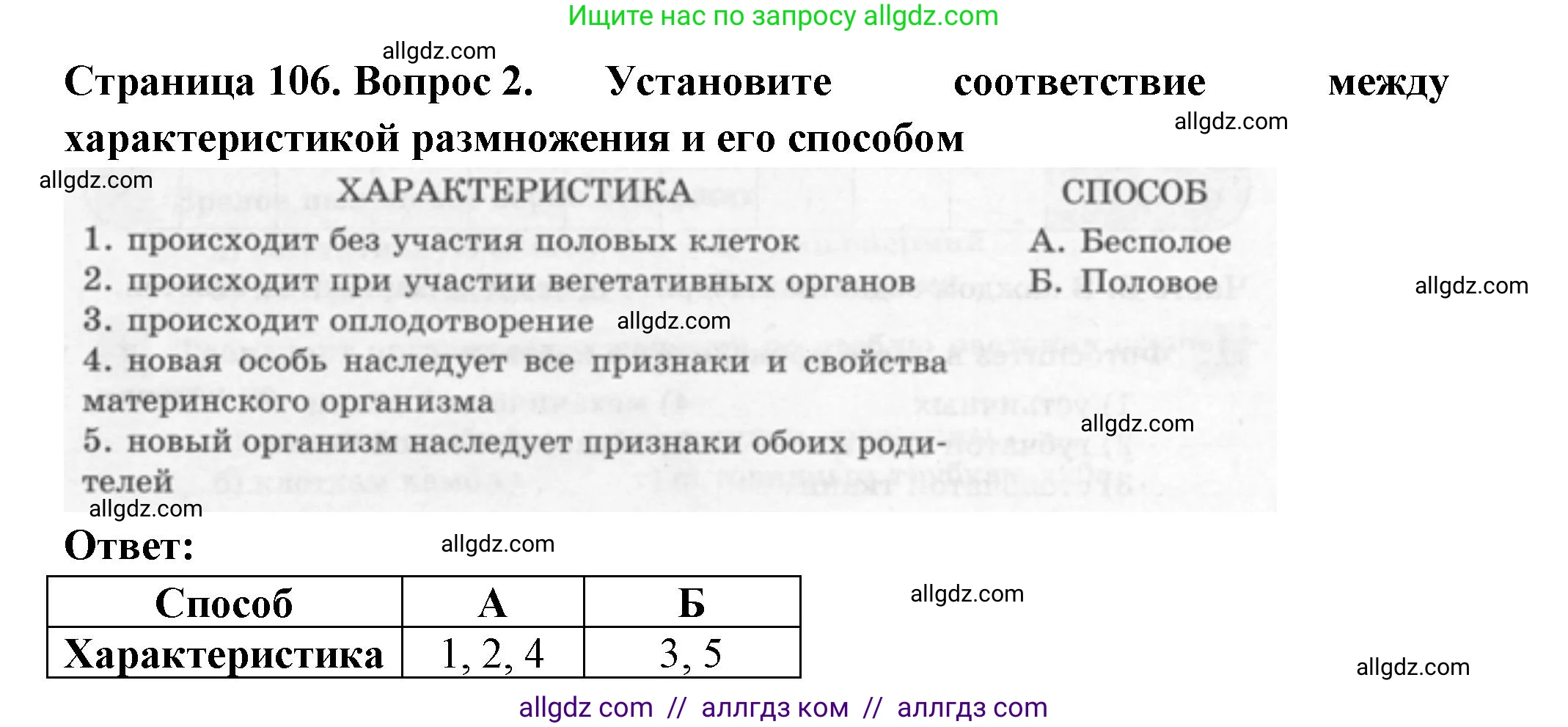 Биология, 6 класс рабочая тетрадь, авторы: Пасечник Владимир Васильевич, Суматохин Сергей Витальевич, Швецов Глеб Геннадьевич, Гапонюк Зоя Георгиевна, Косарькова Марина Викторовна, издательство Просвещение, Москва, 2023, белого цвета, страница 106, номер 2, Решение