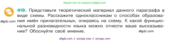 Русский язык, 6 класс Учебник, авторы: Баранов Михаил Трофимович, Ладыженская Таиса Алексеевна, Тростенцова Лидия Александровна, Ладыженская Наталия Вениаминовна, Дейкина Алевтина Дмитриевна, Антонова Любовь Геннадиевна, Григорян Лариса Трофимовна, Кулибаба Иван Иванович, издательство Просвещение, Москва, 2023, салатового цвета, Часть 2, страница 11, номер 419, Условие 2023