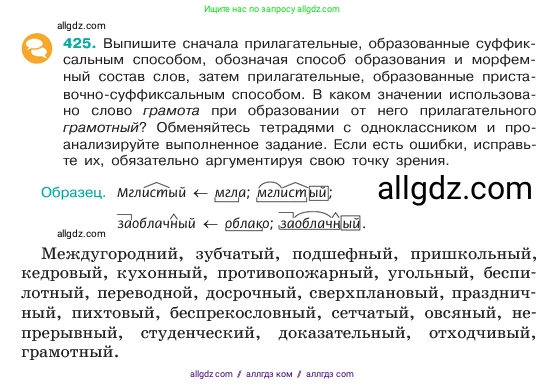 Русский язык, 6 класс Учебник, авторы: Баранов Михаил Трофимович, Ладыженская Таиса Алексеевна, Тростенцова Лидия Александровна, Ладыженская Наталия Вениаминовна, Дейкина Алевтина Дмитриевна, Антонова Любовь Геннадиевна, Григорян Лариса Трофимовна, Кулибаба Иван Иванович, издательство Просвещение, Москва, 2023, салатового цвета, Часть 2, страница 13, номер 425, Условие 2023