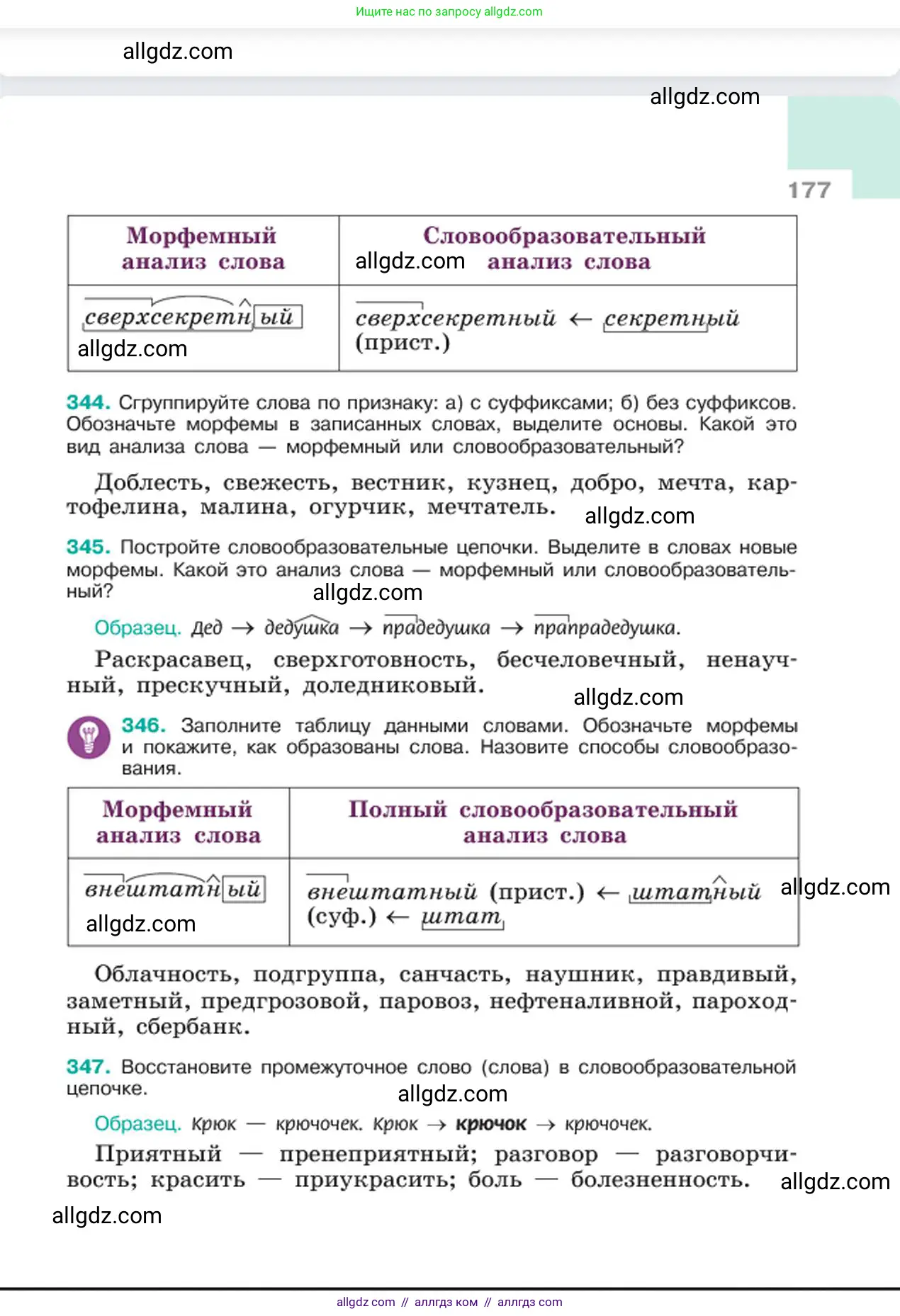 Русский язык, 6 класс Учебник, авторы: Баранов Михаил Трофимович, Ладыженская Таиса Алексеевна, Тростенцова Лидия Александровна, Ладыженская Наталия Вениаминовна, Дейкина Алевтина Дмитриевна, Антонова Любовь Геннадиевна, Григорян Лариса Трофимовна, Кулибаба Иван Иванович, издательство Просвещение, Москва, 2023, салатового цвета, Часть 1, страница 177
