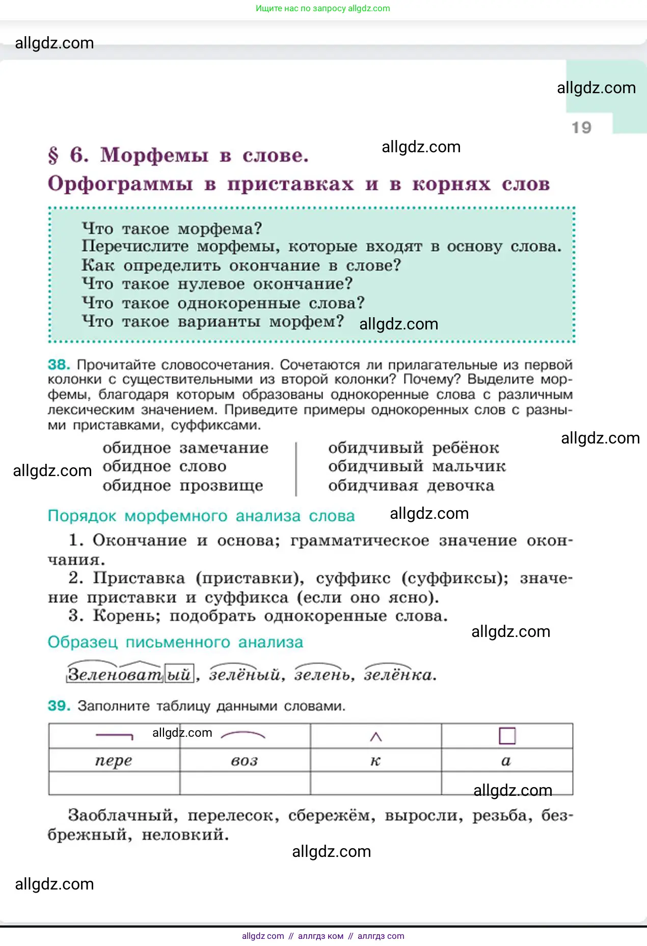 Русский язык, 6 класс Учебник, авторы: Баранов Михаил Трофимович, Ладыженская Таиса Алексеевна, Тростенцова Лидия Александровна, Ладыженская Наталия Вениаминовна, Дейкина Алевтина Дмитриевна, Антонова Любовь Геннадиевна, Григорян Лариса Трофимовна, Кулибаба Иван Иванович, издательство Просвещение, Москва, 2023, салатового цвета, Часть 1, страница 19