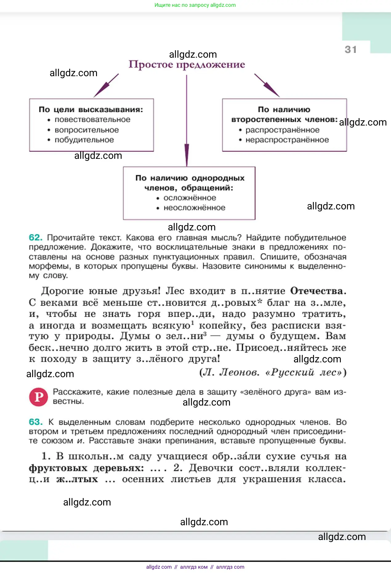 Русский язык, 6 класс Учебник, авторы: Баранов Михаил Трофимович, Ладыженская Таиса Алексеевна, Тростенцова Лидия Александровна, Ладыженская Наталия Вениаминовна, Дейкина Алевтина Дмитриевна, Антонова Любовь Геннадиевна, Григорян Лариса Трофимовна, Кулибаба Иван Иванович, издательство Просвещение, Москва, 2023, салатового цвета, Часть 1, страница 31