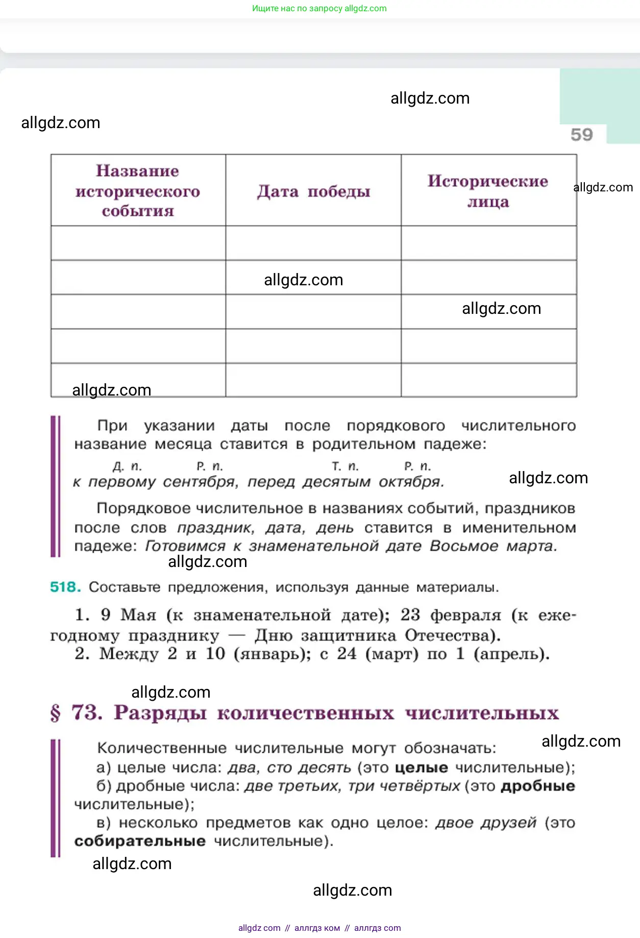 Русский язык, 6 класс Учебник, авторы: Баранов Михаил Трофимович, Ладыженская Таиса Алексеевна, Тростенцова Лидия Александровна, Ладыженская Наталия Вениаминовна, Дейкина Алевтина Дмитриевна, Антонова Любовь Геннадиевна, Григорян Лариса Трофимовна, Кулибаба Иван Иванович, издательство Просвещение, Москва, 2023, салатового цвета, Часть 2, страница 59