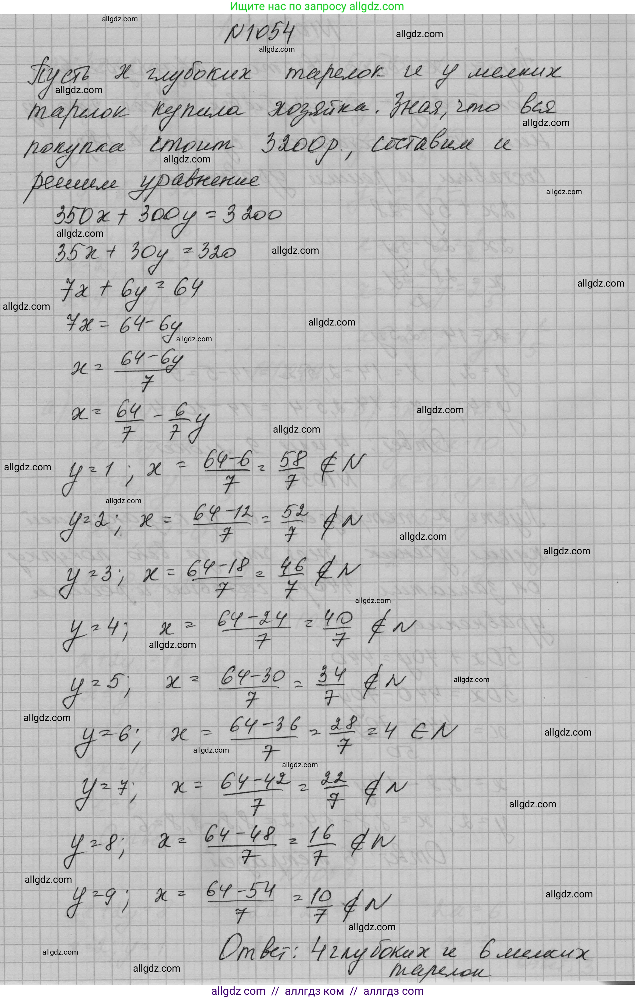 Алгебра, 7 класс Учебник, авторы: Макарычев Юрий Николаевич, Миндюк Нора Григорьевна, Нешков Константин Иванович, Суворова Светлана Борисовна, издательство Просвещение, Москва, 2023, белого цвета, страница 205, номер 1054, Решение 1
