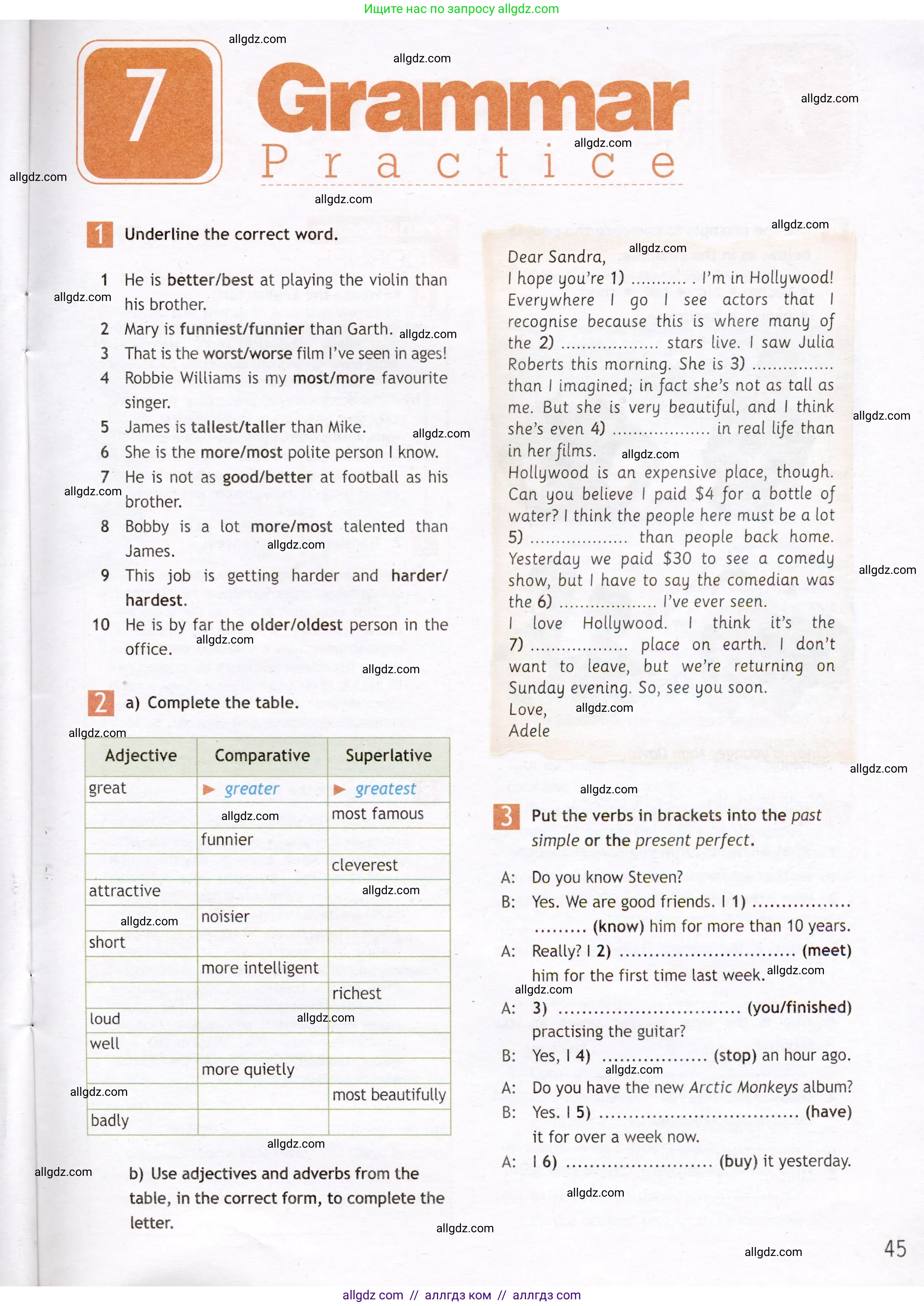 Английский язык (english), 7 класс Рабочая тетрадь (workbook), авторы: Ваулина Юлия Евгеньевна (Vaulina Julia), Дули Дженни (Dooley Jenny), Подоляко Ольга Евгеньевна (Podolyako Olga), Эванс Вирджиния (Evans Virginia), издательство Просвещение, Москва, 2023, красного цвета, страница 45