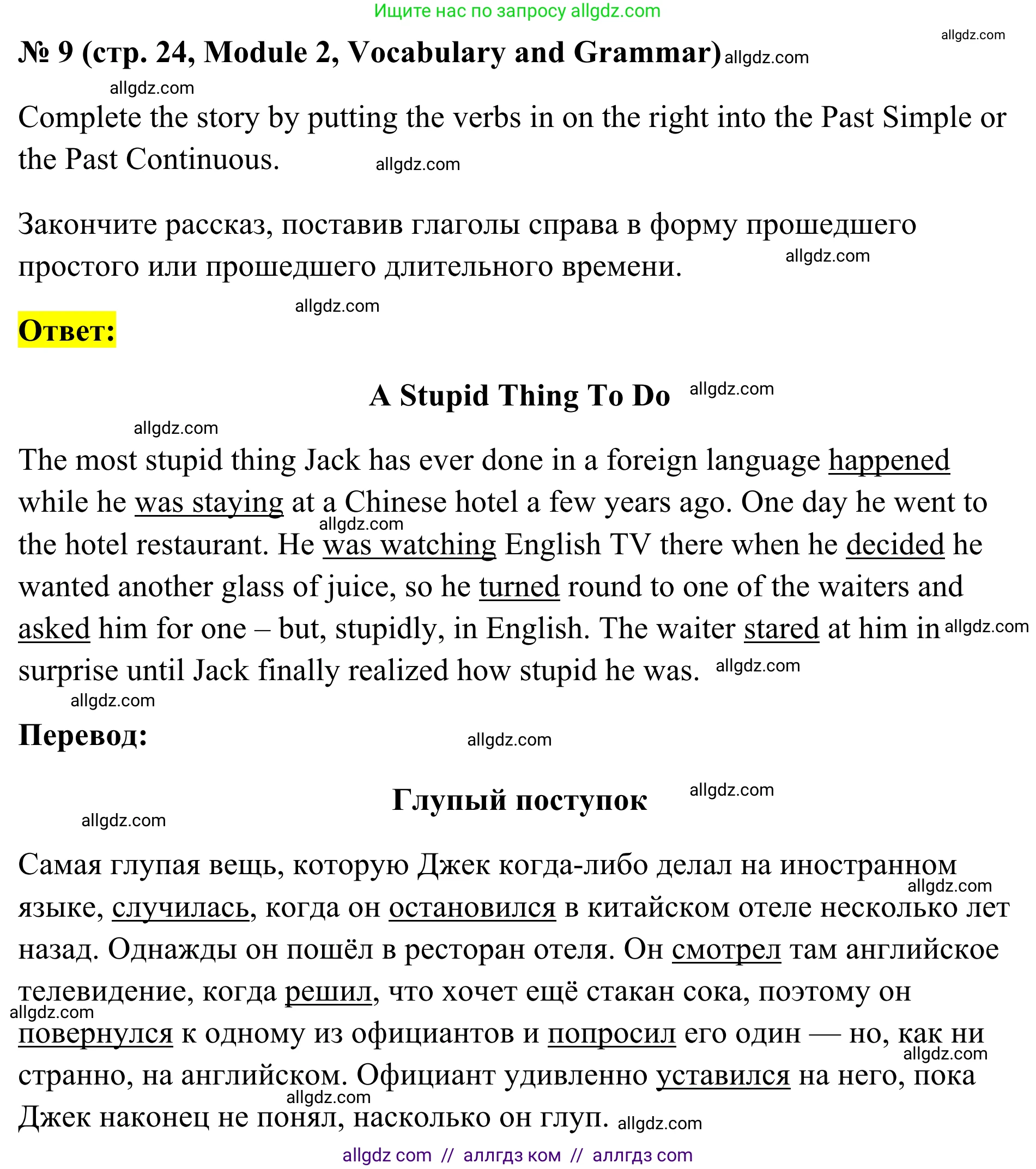 Английский язык (english), 7 класс Тренировочные упражнения в формате ОГЭ (ГИА), авторы: Комиссаров Константин Вячеславович, Кирдяева Ольга Ивановна, издательство Просвещение, Москва, 2019, белого цвета, страница 24, номер 9, Решение 1 (2023-2027)