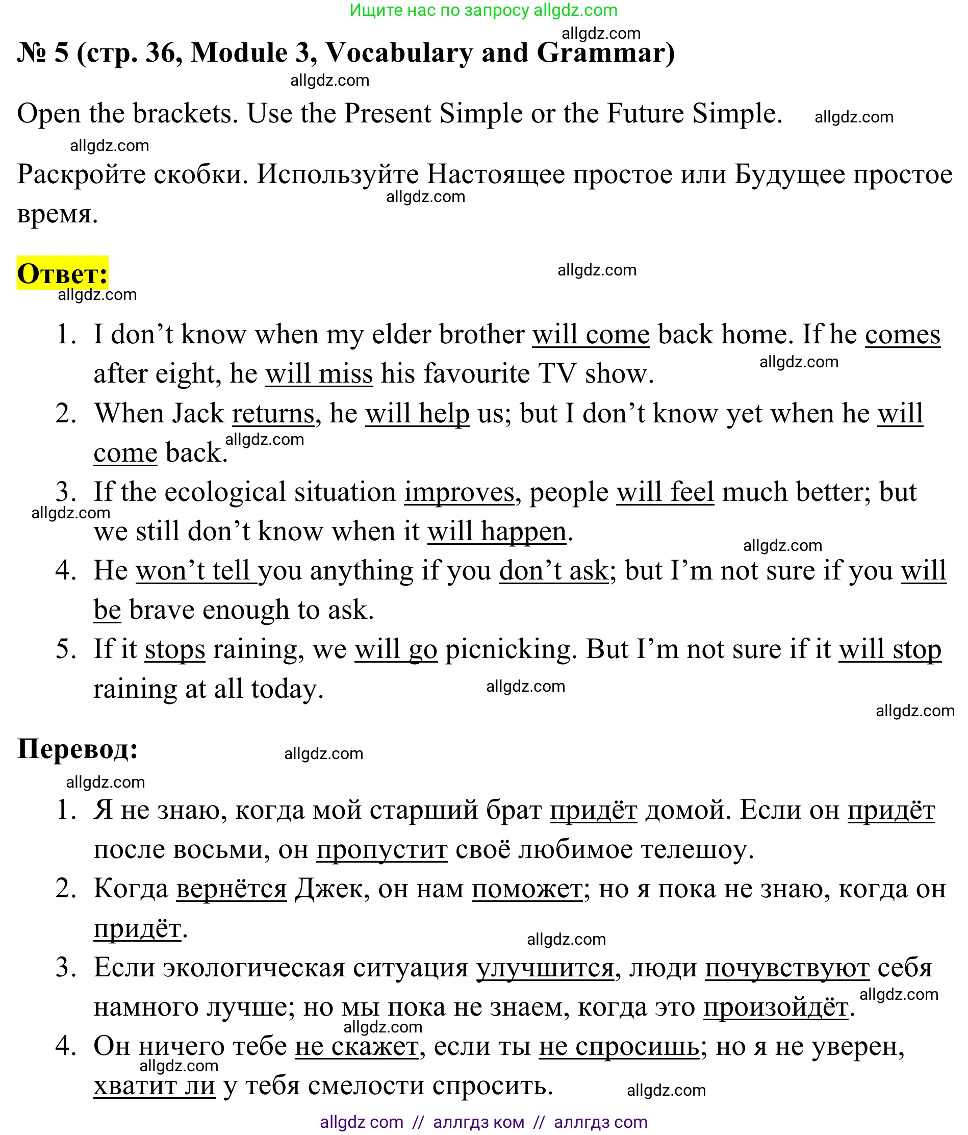 Английский язык (english), 7 класс Тренировочные упражнения в формате ОГЭ (ГИА), авторы: Комиссаров Константин Вячеславович, Кирдяева Ольга Ивановна, издательство Просвещение, Москва, 2019, белого цвета, страница 36, номер 5, Решение 1 (2023-2027)