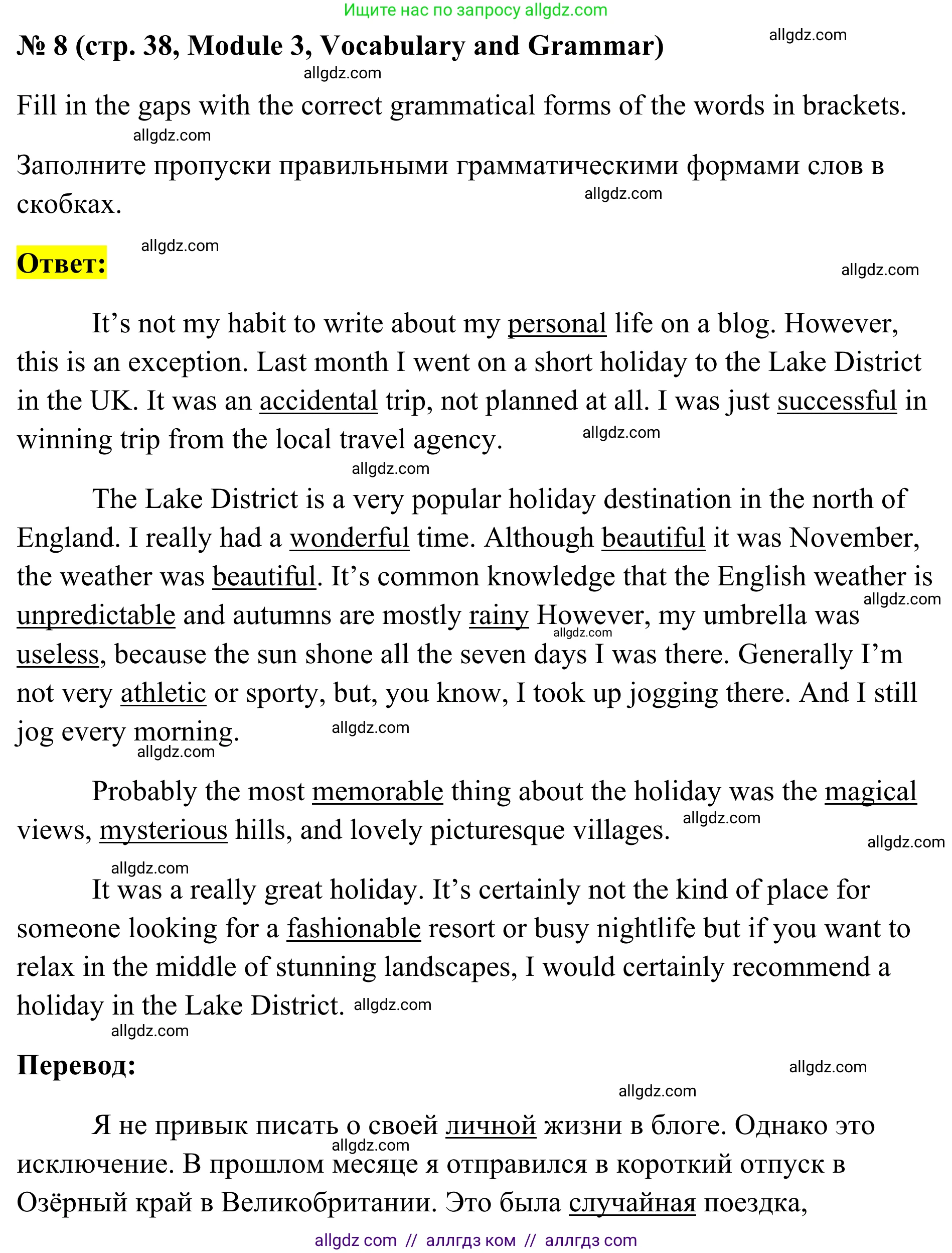 Английский язык (english), 7 класс Тренировочные упражнения в формате ОГЭ (ГИА), авторы: Комиссаров Константин Вячеславович, Кирдяева Ольга Ивановна, издательство Просвещение, Москва, 2019, белого цвета, страница 38, номер 8, Решение 1 (2023-2027)
