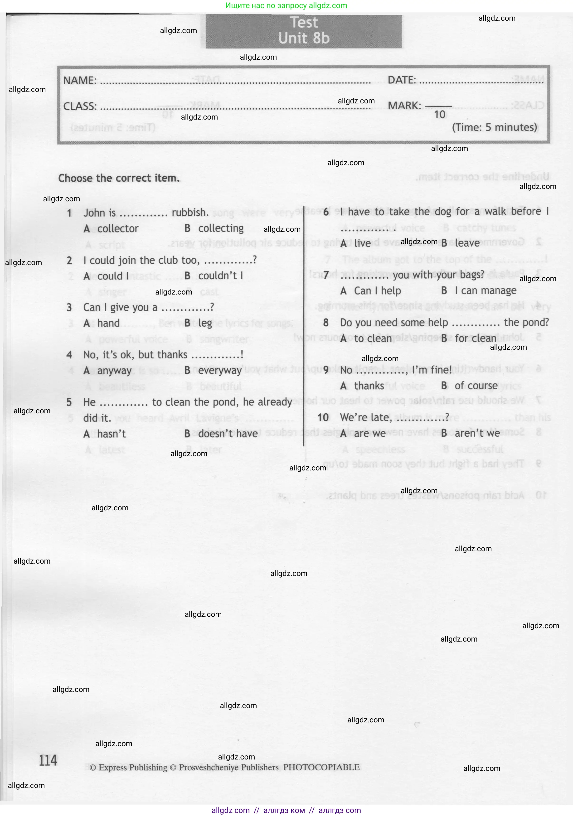 Английский язык (english), 7 класс контрольные задания (test booklet), авторы: Ваулина Юлия Евгеньевна (Vaulina Julia), Дули Дженни (Dooley Jenny), Подоляко Ольга Евгеньевна (Podolyako Olga), Эванс Вирджиния (Evans Virginia), издательство Просвещение, Москва, 2023, розового цвета, страница 114