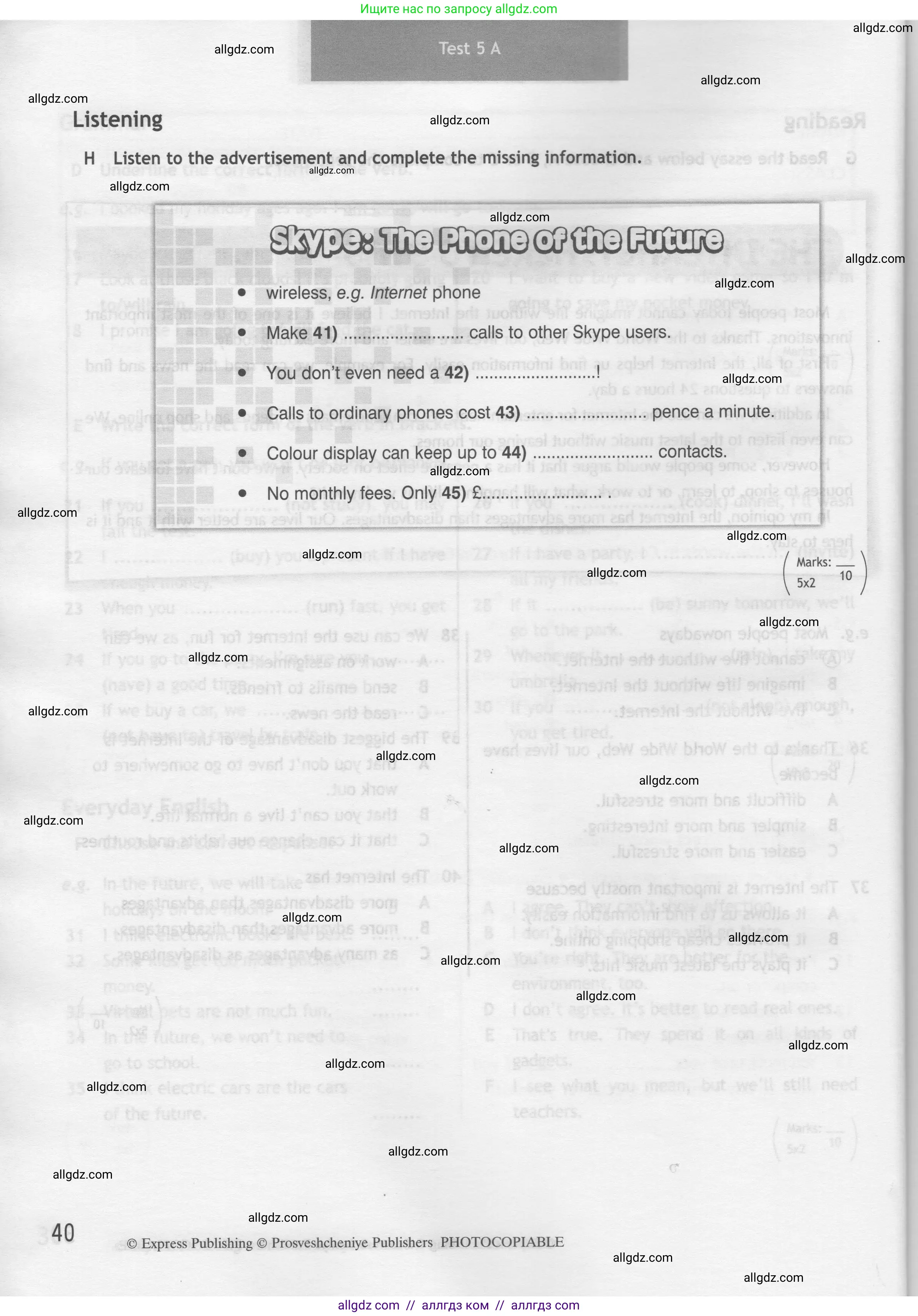 Английский язык (english), 7 класс контрольные задания (test booklet), авторы: Ваулина Юлия Евгеньевна (Vaulina Julia), Дули Дженни (Dooley Jenny), Подоляко Ольга Евгеньевна (Podolyako Olga), Эванс Вирджиния (Evans Virginia), издательство Просвещение, Москва, 2023, розового цвета, страница 40