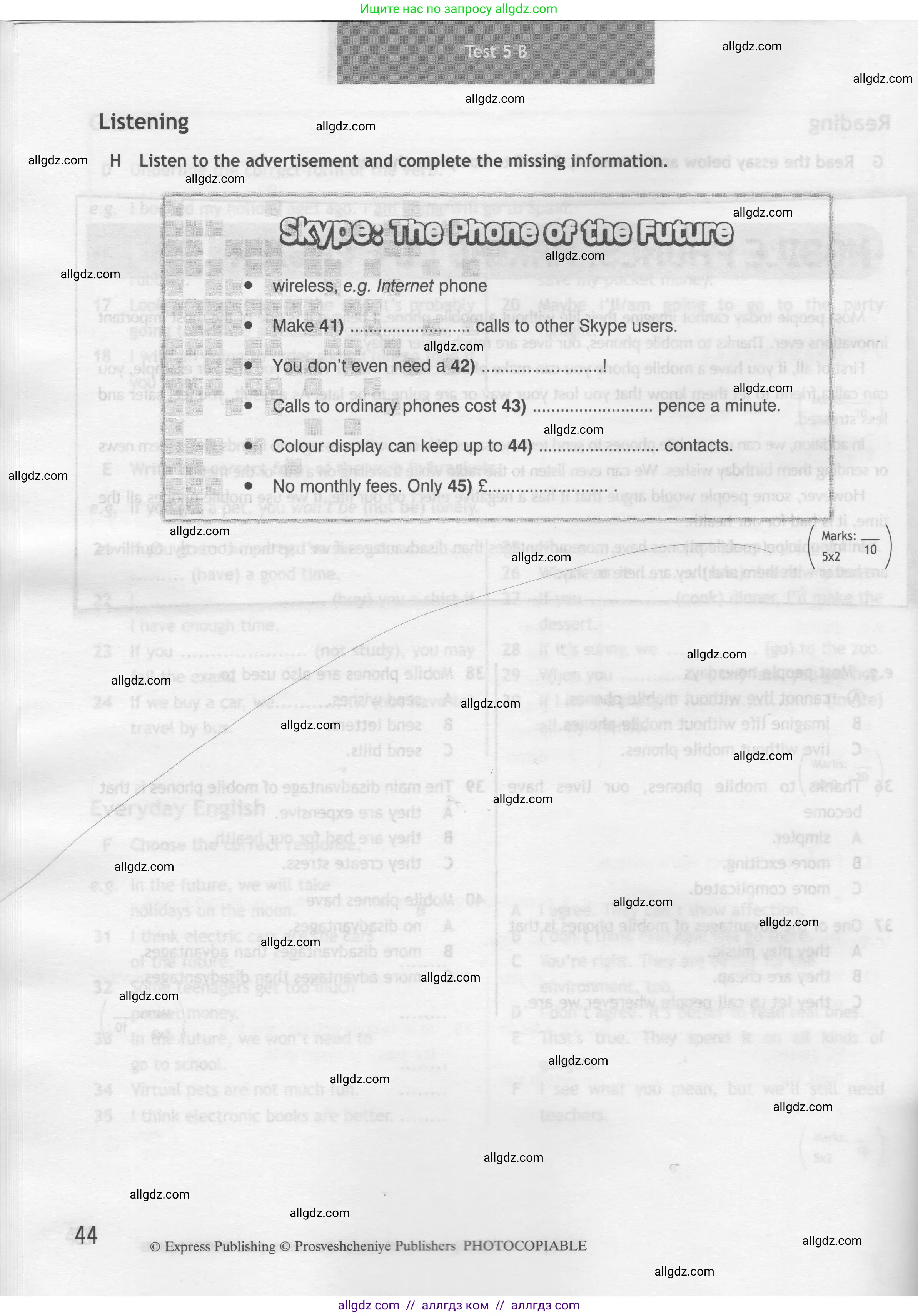 Английский язык (english), 7 класс контрольные задания (test booklet), авторы: Ваулина Юлия Евгеньевна (Vaulina Julia), Дули Дженни (Dooley Jenny), Подоляко Ольга Евгеньевна (Podolyako Olga), Эванс Вирджиния (Evans Virginia), издательство Просвещение, Москва, 2023, розового цвета, страница 44