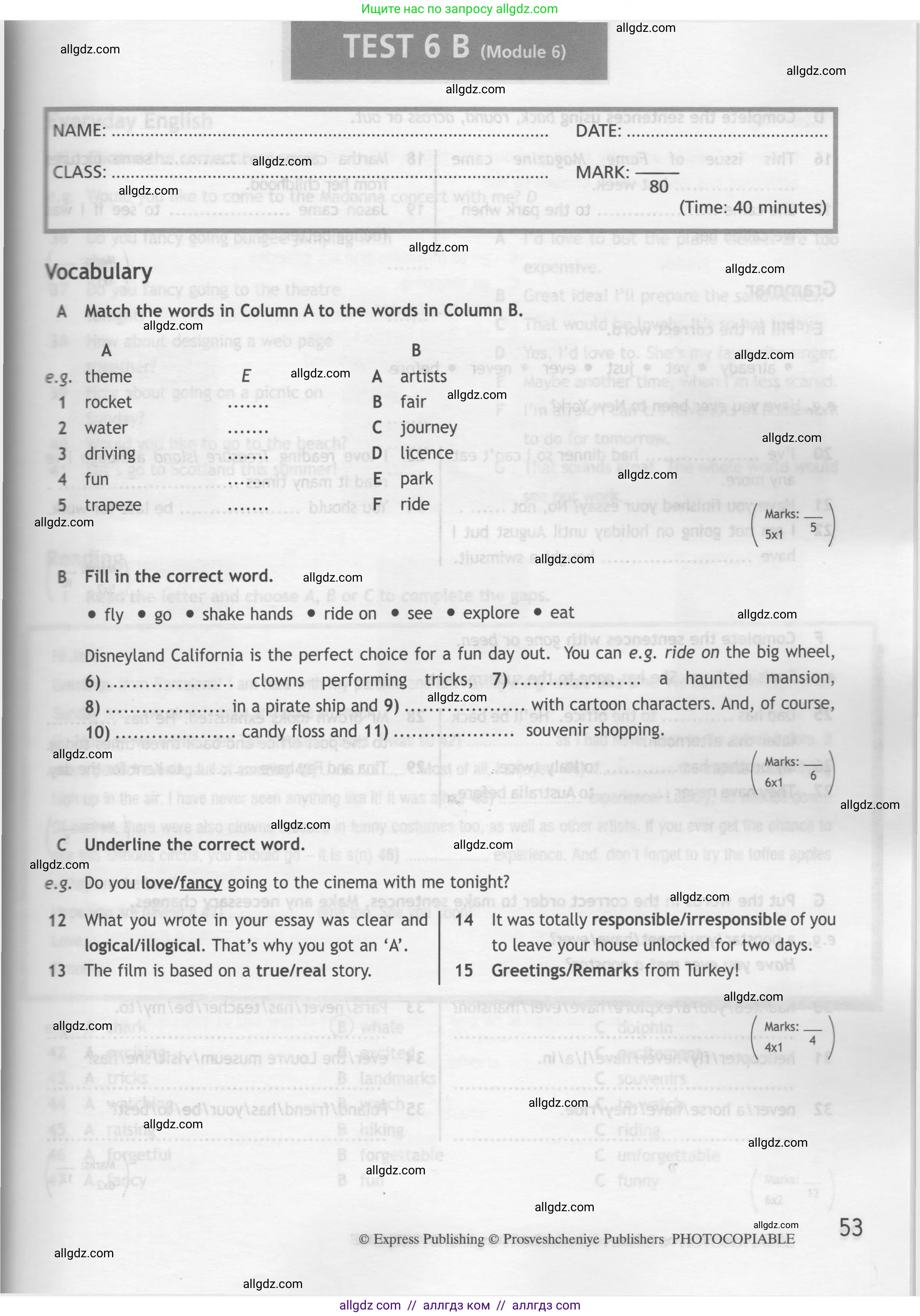 Английский язык (english), 7 класс контрольные задания (test booklet), авторы: Ваулина Юлия Евгеньевна (Vaulina Julia), Дули Дженни (Dooley Jenny), Подоляко Ольга Евгеньевна (Podolyako Olga), Эванс Вирджиния (Evans Virginia), издательство Просвещение, Москва, 2023, розового цвета, страница 53