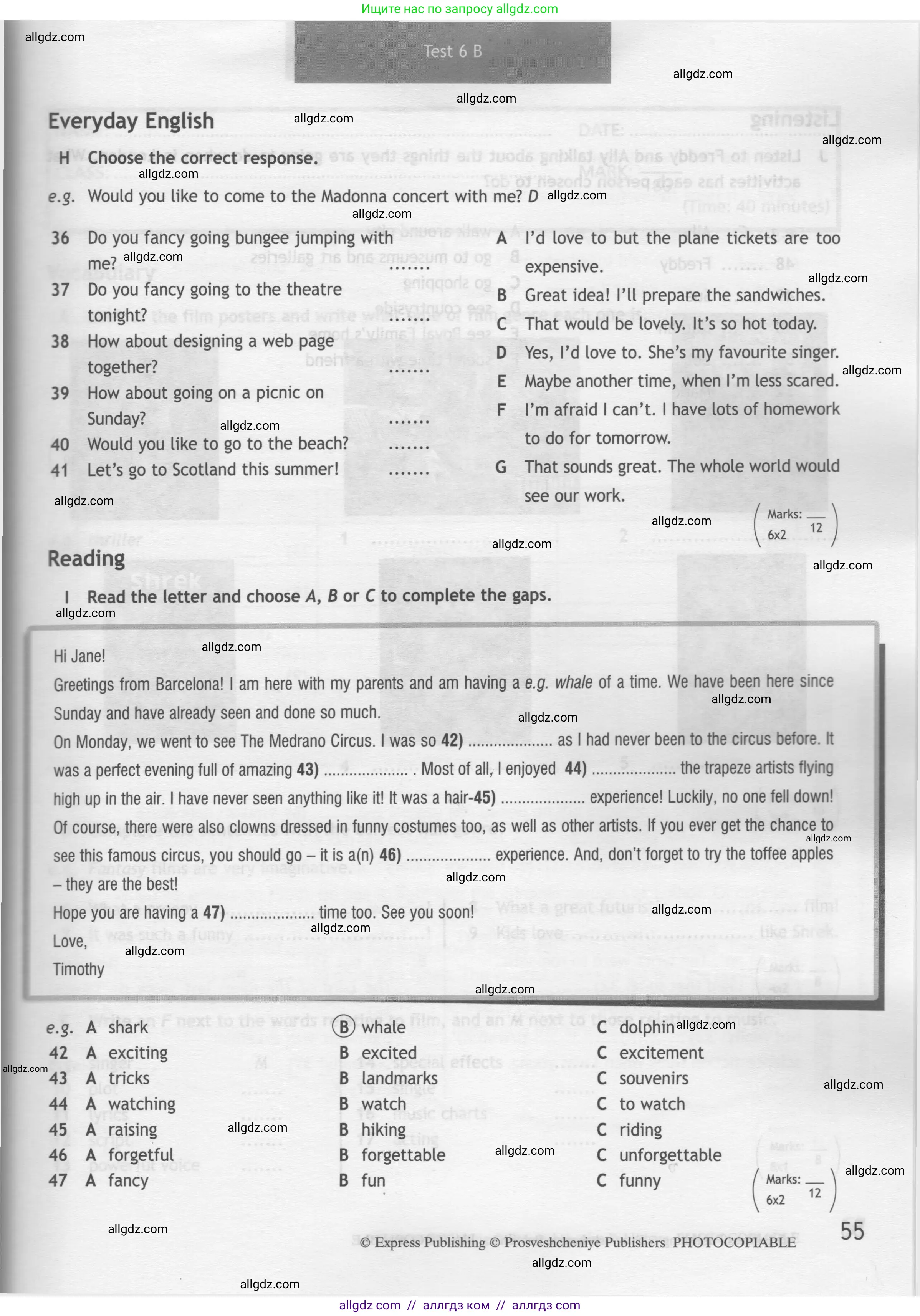 Английский язык (english), 7 класс контрольные задания (test booklet), авторы: Ваулина Юлия Евгеньевна (Vaulina Julia), Дули Дженни (Dooley Jenny), Подоляко Ольга Евгеньевна (Podolyako Olga), Эванс Вирджиния (Evans Virginia), издательство Просвещение, Москва, 2023, розового цвета, страница 55