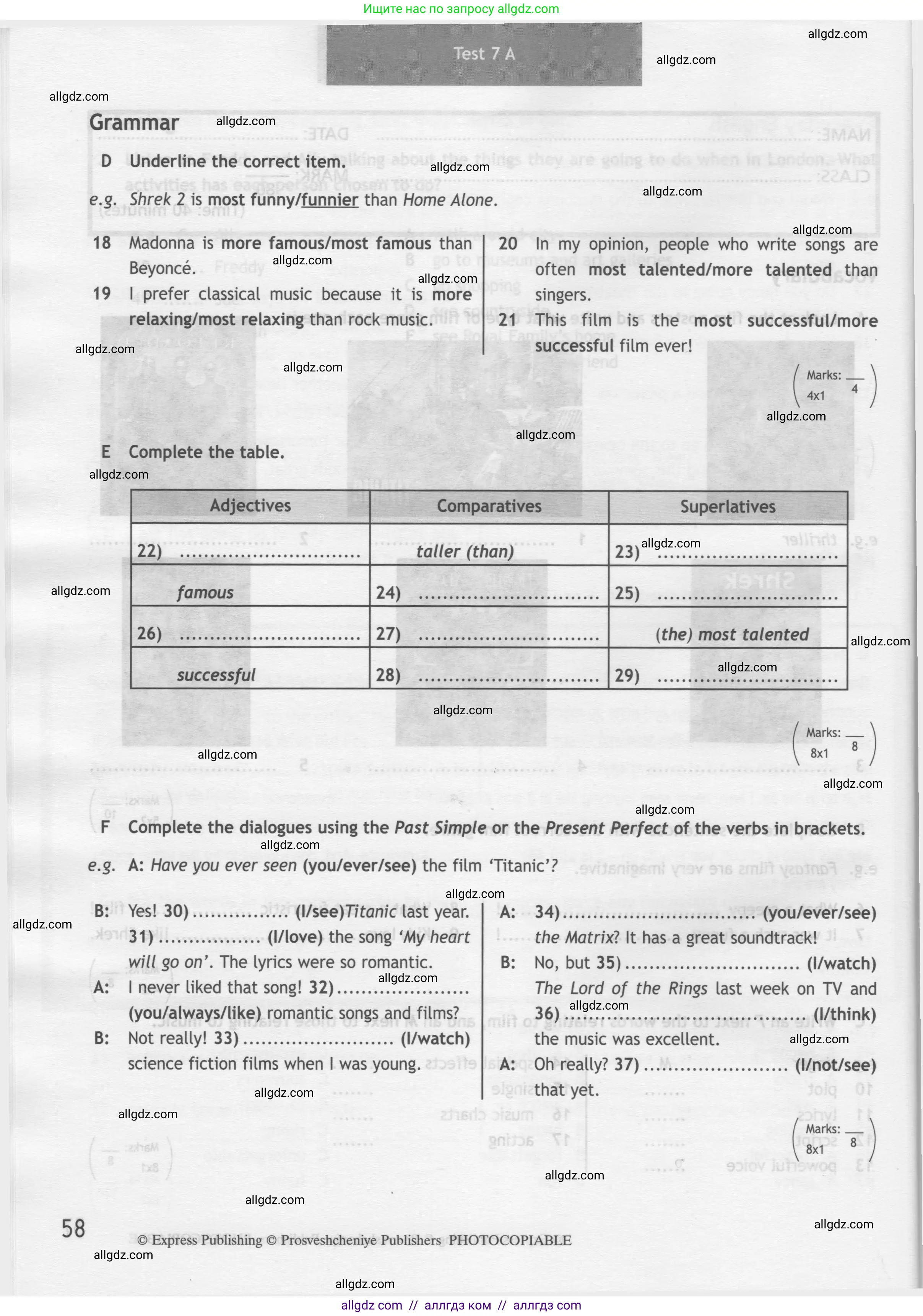 Английский язык (english), 7 класс контрольные задания (test booklet), авторы: Ваулина Юлия Евгеньевна (Vaulina Julia), Дули Дженни (Dooley Jenny), Подоляко Ольга Евгеньевна (Podolyako Olga), Эванс Вирджиния (Evans Virginia), издательство Просвещение, Москва, 2023, розового цвета, страница 58