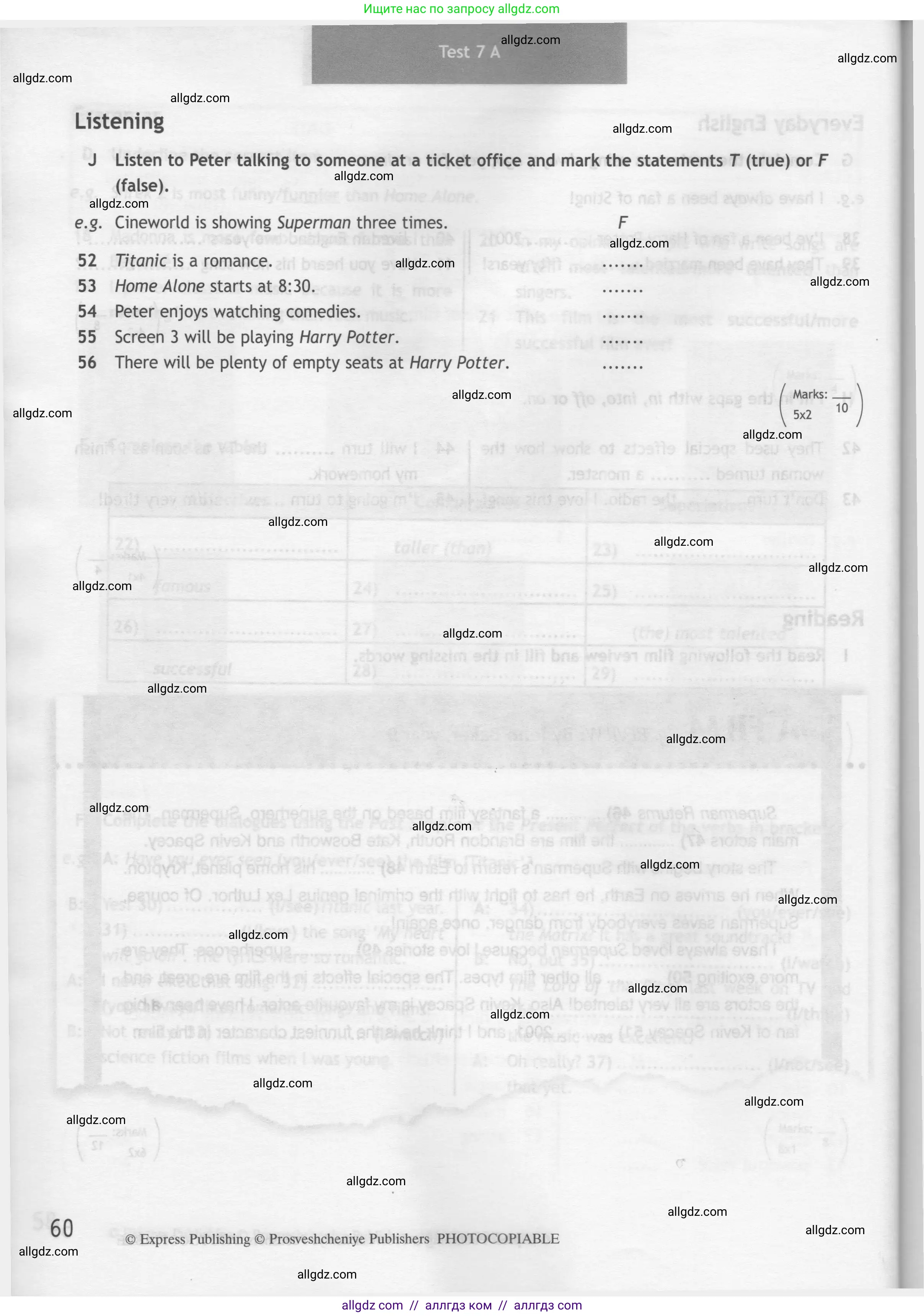 Английский язык (english), 7 класс контрольные задания (test booklet), авторы: Ваулина Юлия Евгеньевна (Vaulina Julia), Дули Дженни (Dooley Jenny), Подоляко Ольга Евгеньевна (Podolyako Olga), Эванс Вирджиния (Evans Virginia), издательство Просвещение, Москва, 2023, розового цвета, страница 60