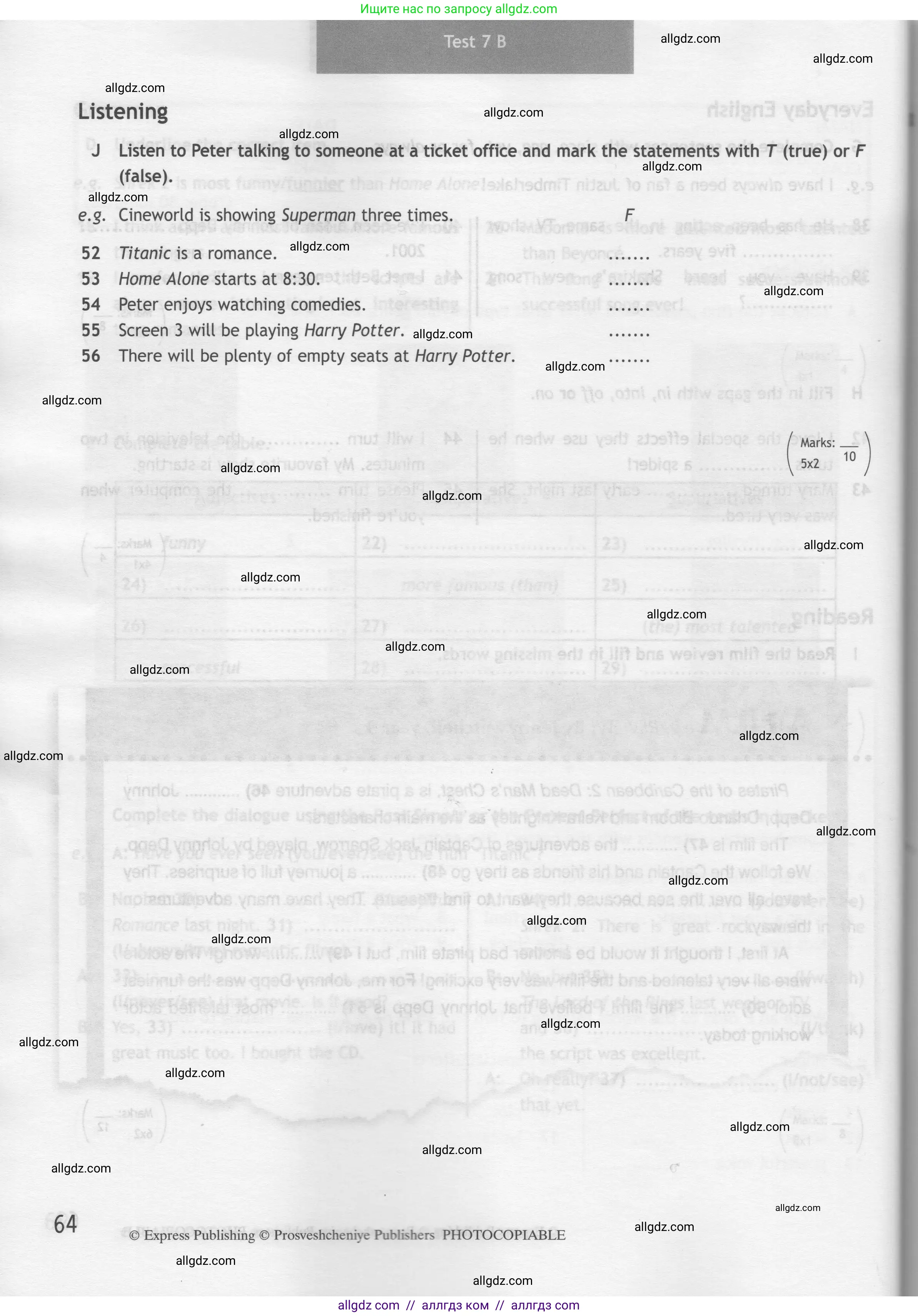 Английский язык (english), 7 класс контрольные задания (test booklet), авторы: Ваулина Юлия Евгеньевна (Vaulina Julia), Дули Дженни (Dooley Jenny), Подоляко Ольга Евгеньевна (Podolyako Olga), Эванс Вирджиния (Evans Virginia), издательство Просвещение, Москва, 2023, розового цвета, страница 64