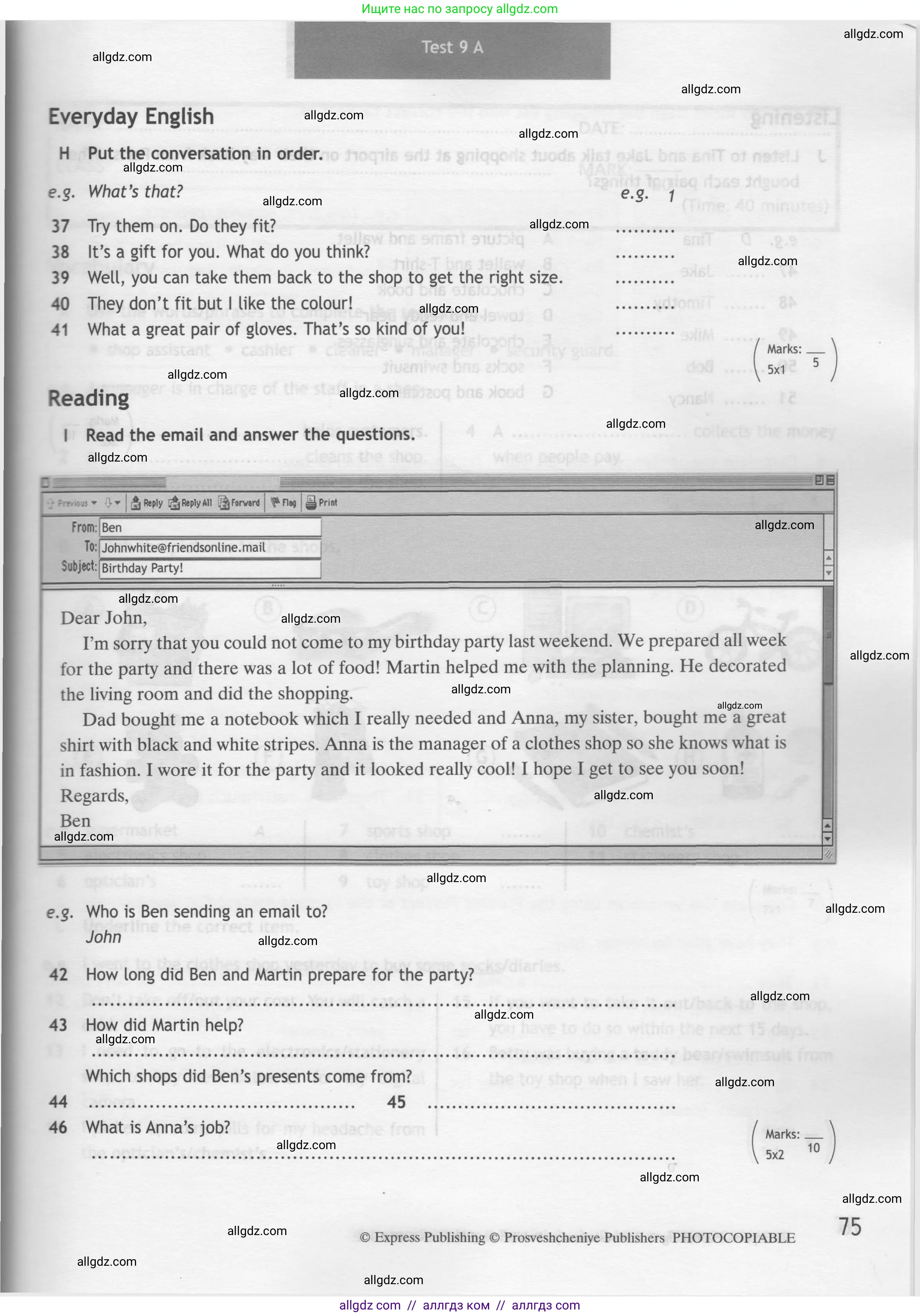 Английский язык (english), 7 класс контрольные задания (test booklet), авторы: Ваулина Юлия Евгеньевна (Vaulina Julia), Дули Дженни (Dooley Jenny), Подоляко Ольга Евгеньевна (Podolyako Olga), Эванс Вирджиния (Evans Virginia), издательство Просвещение, Москва, 2023, розового цвета, страница 75