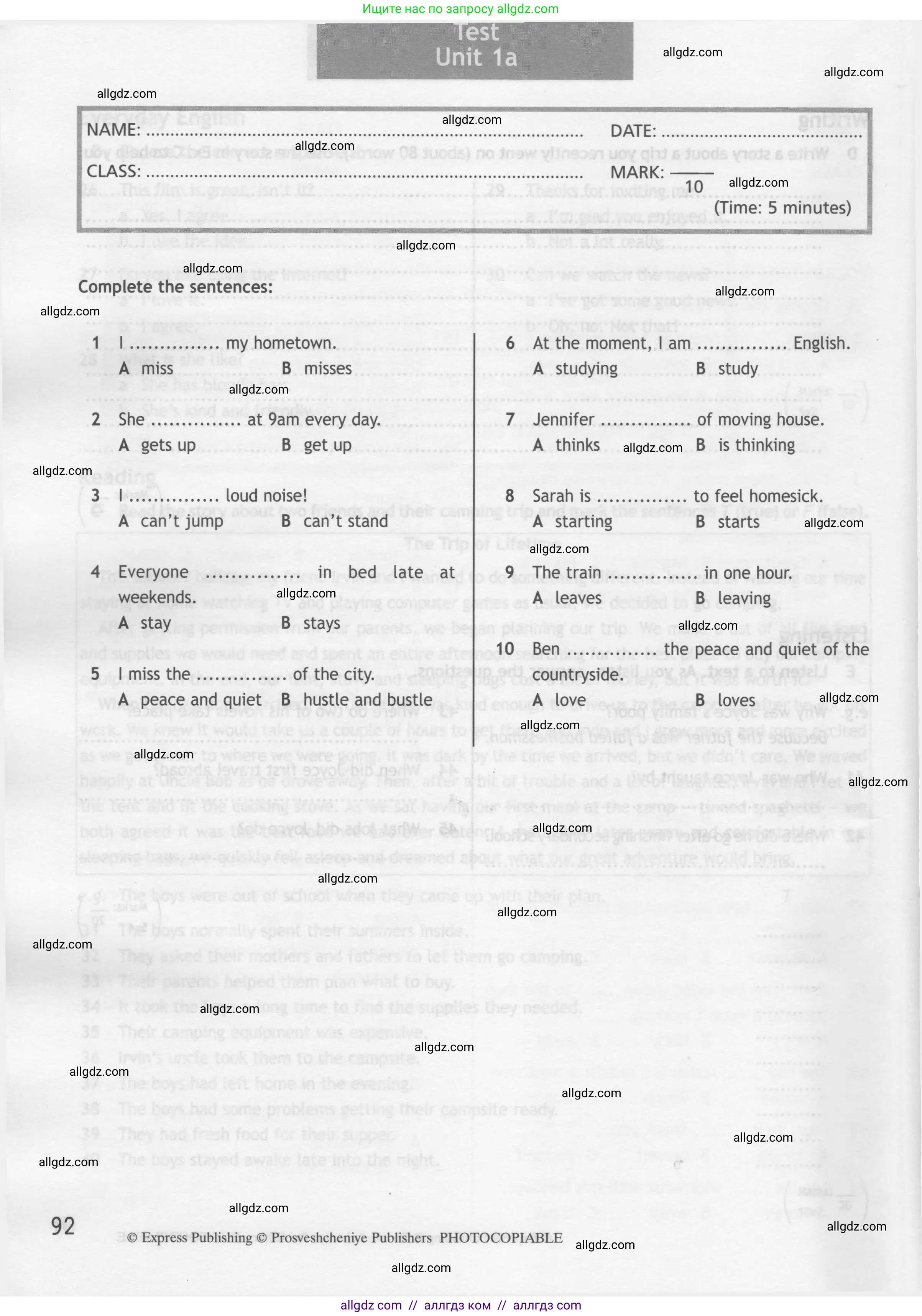 Английский язык (english), 7 класс контрольные задания (test booklet), авторы: Ваулина Юлия Евгеньевна (Vaulina Julia), Дули Дженни (Dooley Jenny), Подоляко Ольга Евгеньевна (Podolyako Olga), Эванс Вирджиния (Evans Virginia), издательство Просвещение, Москва, 2023, розового цвета, страница 92