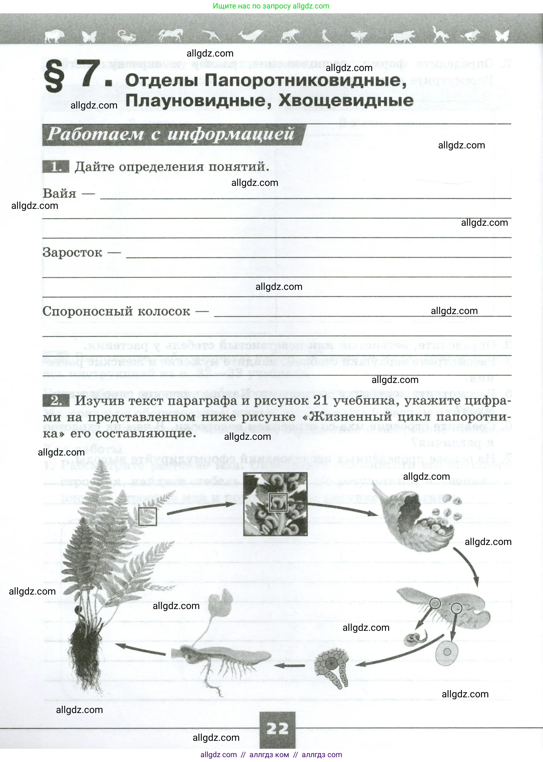 Биология, 7 класс рабочая тетрадь, авторы: Пасечник Владимир Васильевич, Суматохин Сергей Витальевич, Швецов Глеб Геннадьевич, Гапонюк Зоя Георгиевна, Косарькова Марина Викторовна, издательство Просвещение, Москва, 2023, бирюзового цвета, страница 22