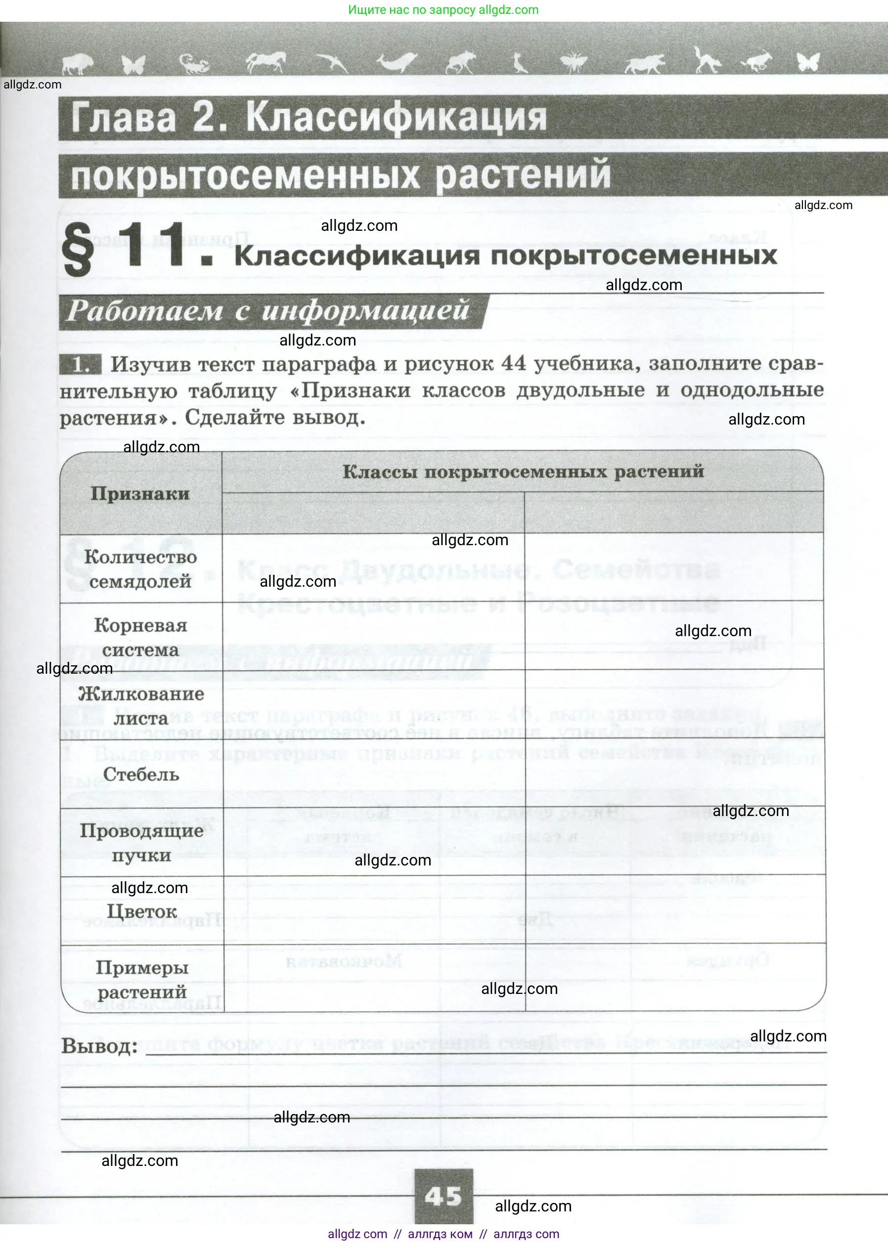 Биология, 7 класс рабочая тетрадь, авторы: Пасечник Владимир Васильевич, Суматохин Сергей Витальевич, Швецов Глеб Геннадьевич, Гапонюк Зоя Георгиевна, Косарькова Марина Викторовна, издательство Просвещение, Москва, 2023, бирюзового цвета, страница 45