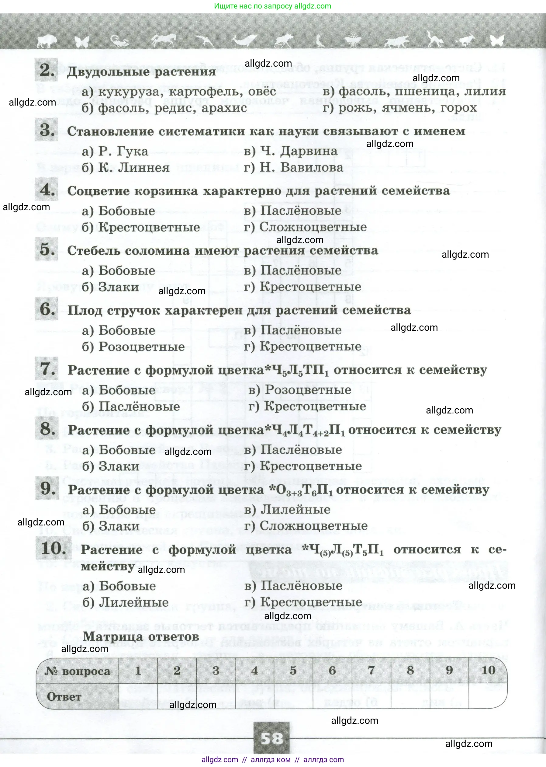 Биология, 7 класс рабочая тетрадь, авторы: Пасечник Владимир Васильевич, Суматохин Сергей Витальевич, Швецов Глеб Геннадьевич, Гапонюк Зоя Георгиевна, Косарькова Марина Викторовна, издательство Просвещение, Москва, 2023, бирюзового цвета, страница 58
