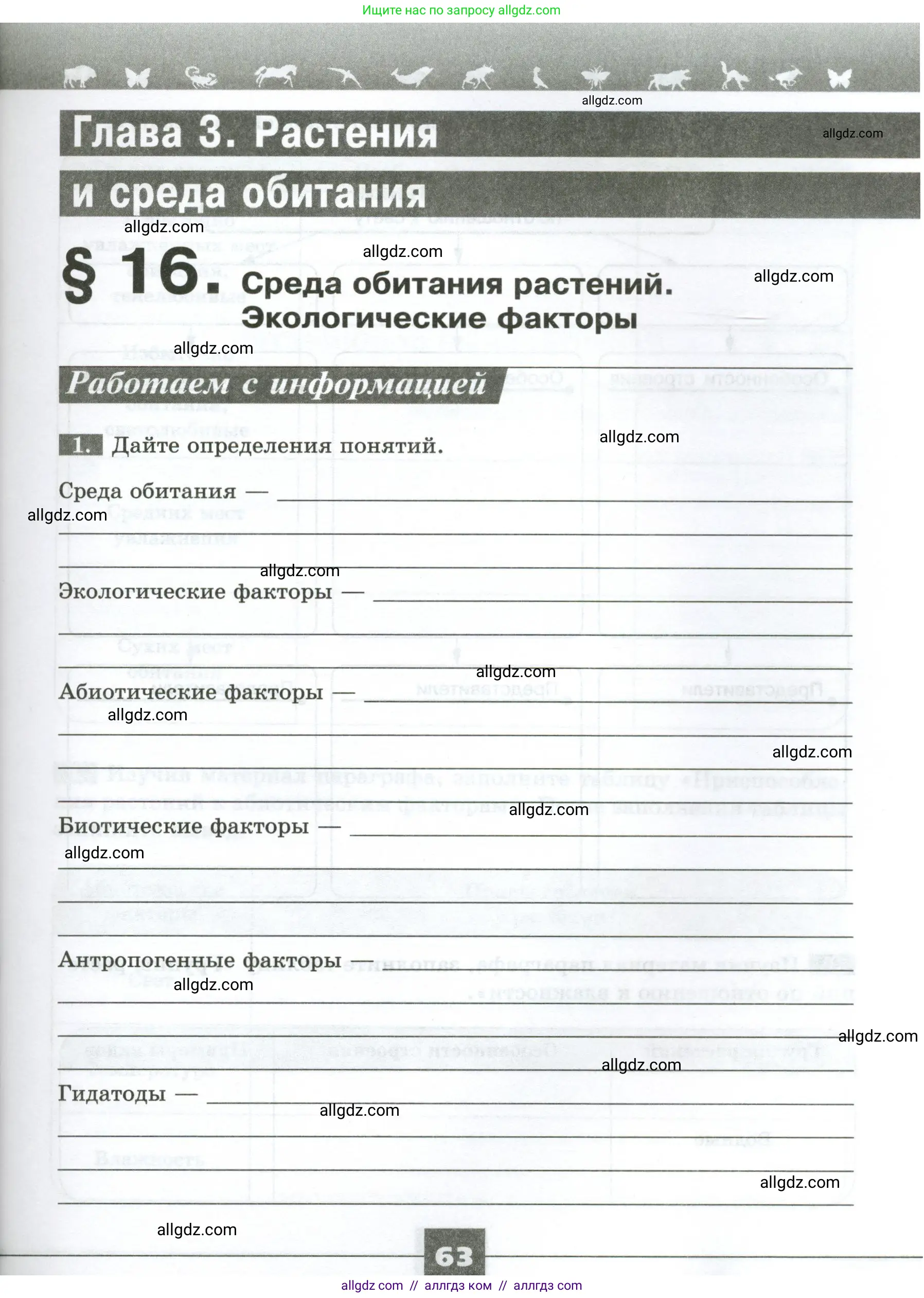 Биология, 7 класс рабочая тетрадь, авторы: Пасечник Владимир Васильевич, Суматохин Сергей Витальевич, Швецов Глеб Геннадьевич, Гапонюк Зоя Георгиевна, Косарькова Марина Викторовна, издательство Просвещение, Москва, 2023, бирюзового цвета, страница 63