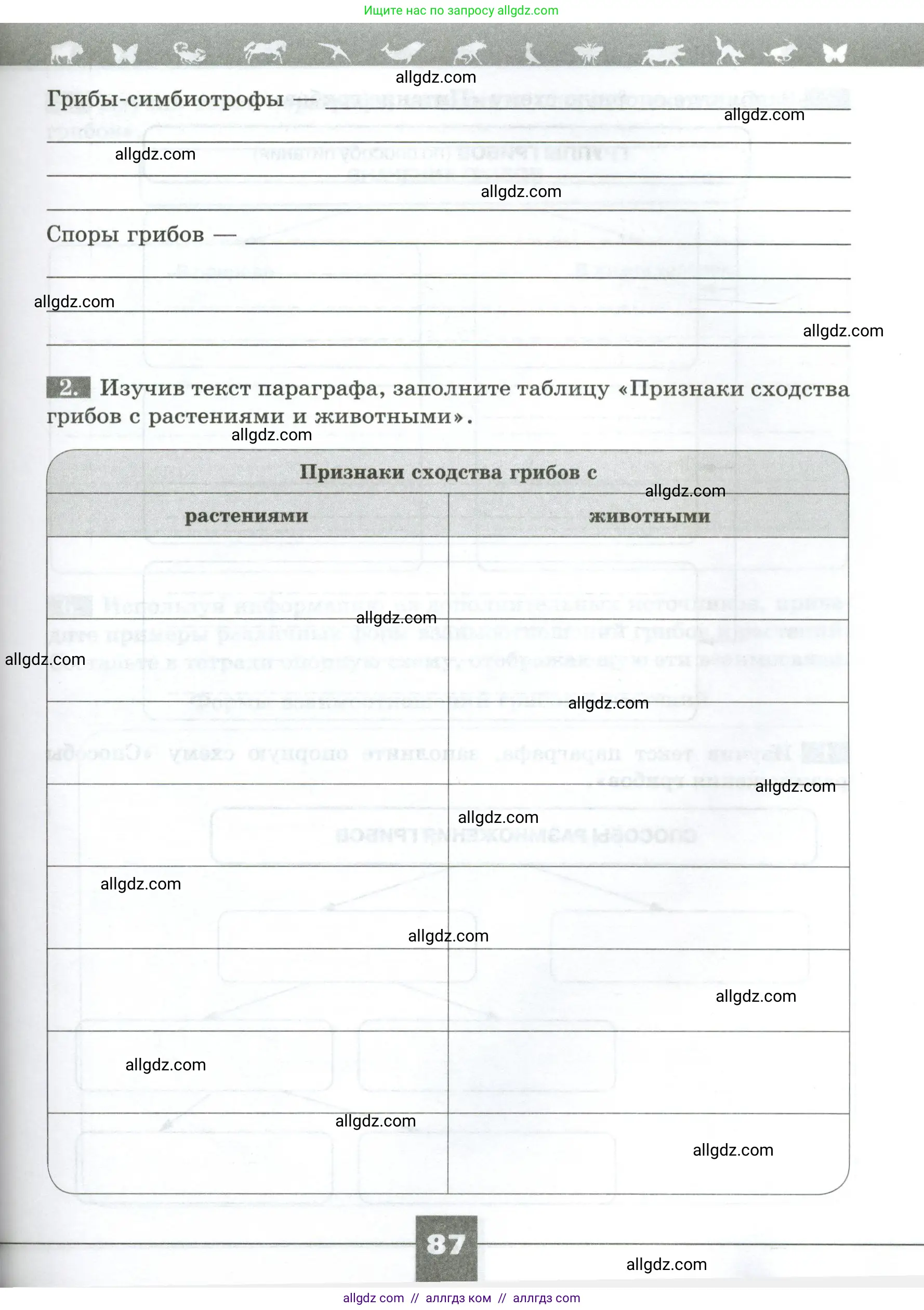 Биология, 7 класс рабочая тетрадь, авторы: Пасечник Владимир Васильевич, Суматохин Сергей Витальевич, Швецов Глеб Геннадьевич, Гапонюк Зоя Георгиевна, Косарькова Марина Викторовна, издательство Просвещение, Москва, 2023, бирюзового цвета, страница 87