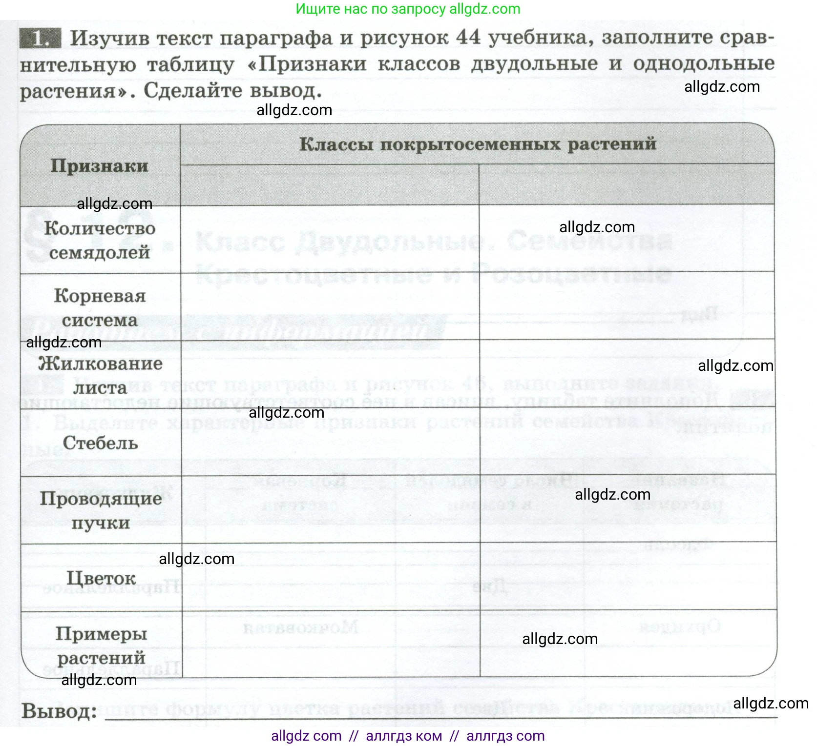 Биология, 7 класс рабочая тетрадь, авторы: Пасечник Владимир Васильевич, Суматохин Сергей Витальевич, Швецов Глеб Геннадьевич, Гапонюк Зоя Георгиевна, Косарькова Марина Викторовна, издательство Просвещение, Москва, 2023, бирюзового цвета, страница 45, номер 1, Условие