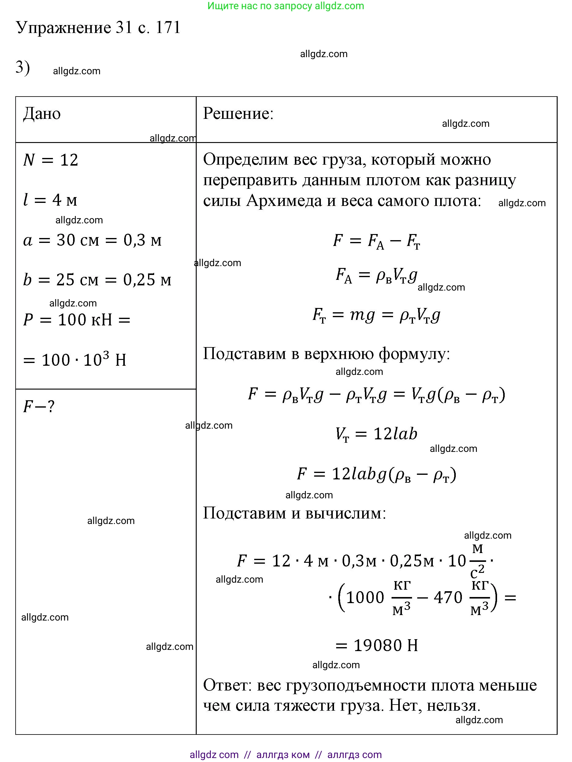 Физика, 7 класс Учебник, авторы: Пёрышкин И М, Иванов Александр Иванович, издательство Просвещение, Москва, 2023, белого цвета, страница 171, номер 3, Решение
