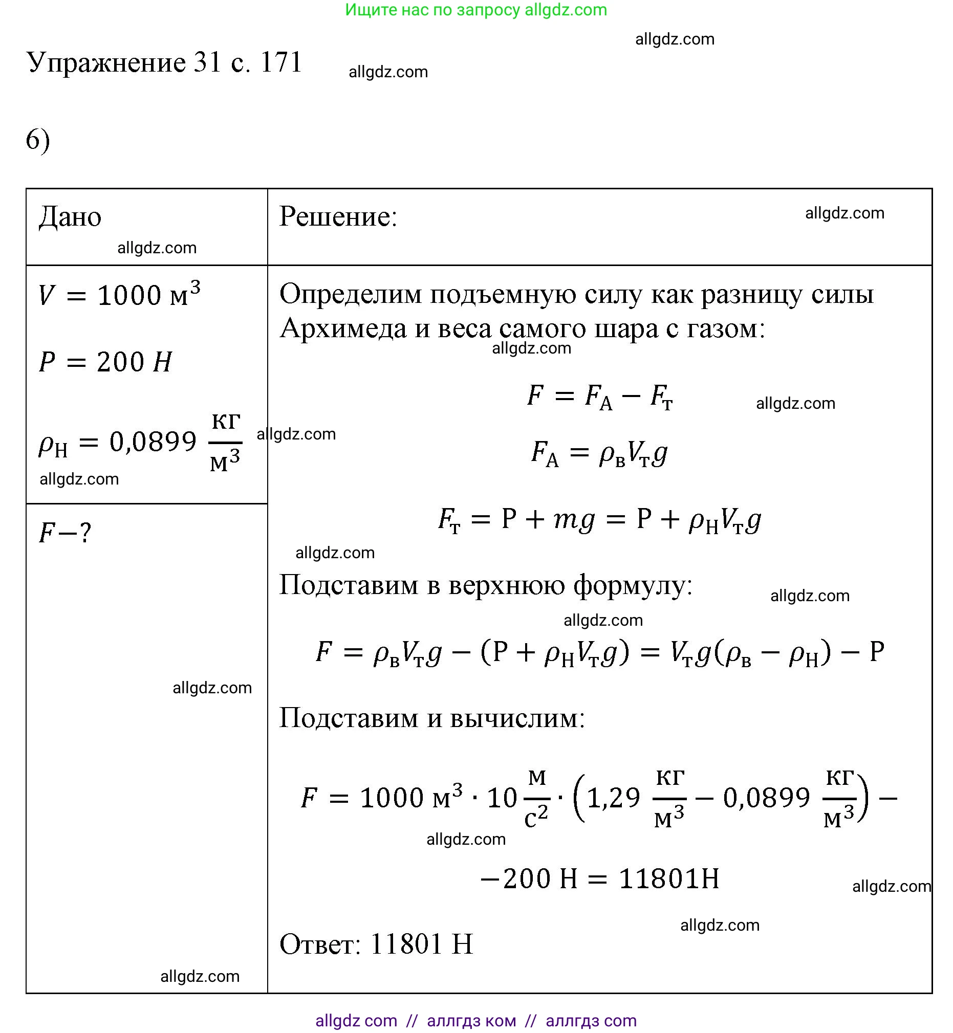 Физика, 7 класс Учебник, авторы: Пёрышкин И М, Иванов Александр Иванович, издательство Просвещение, Москва, 2023, белого цвета, страница 171, номер 6, Решение
