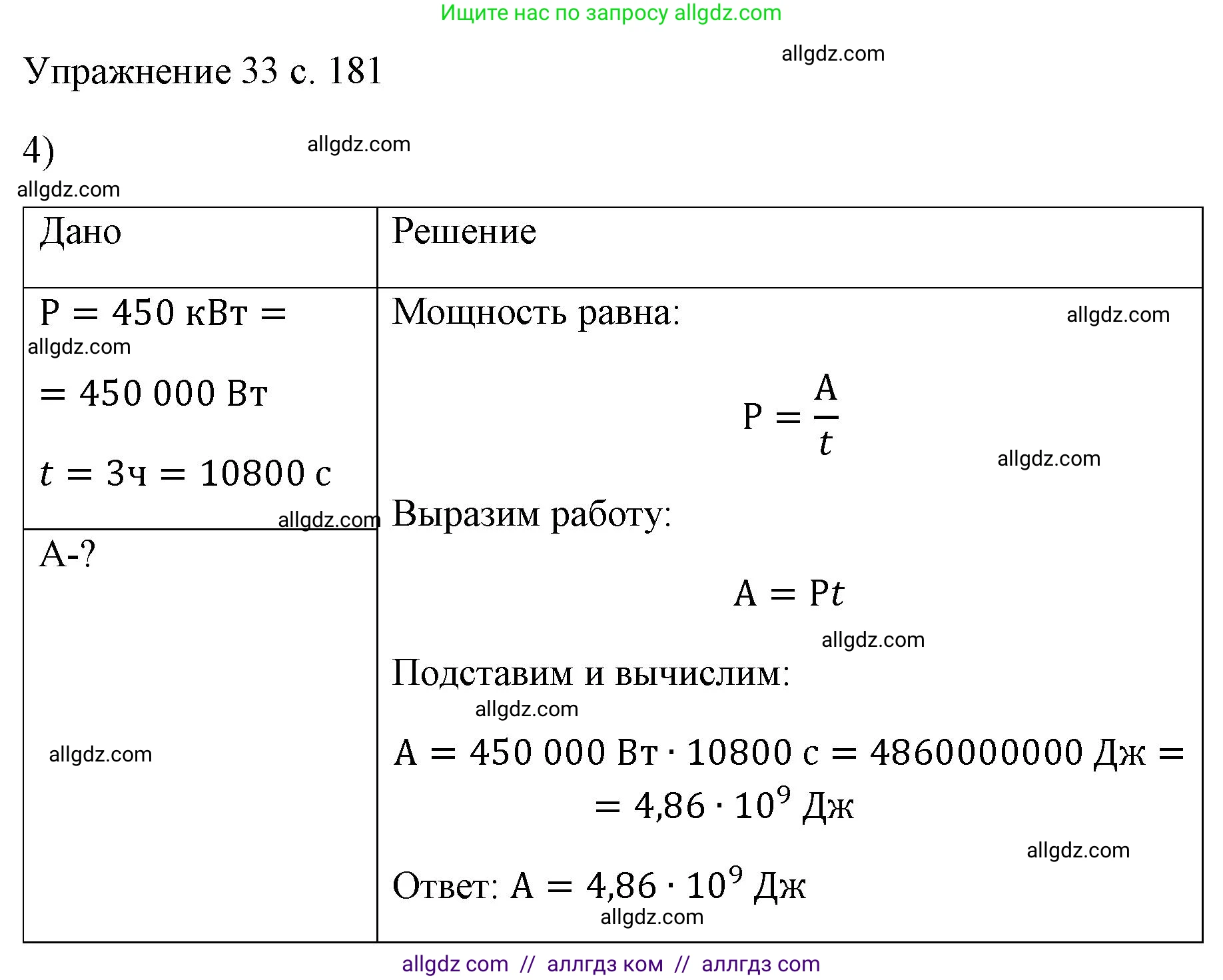 Физика, 7 класс Учебник, авторы: Пёрышкин И М, Иванов Александр Иванович, издательство Просвещение, Москва, 2023, белого цвета, страница 181, номер 4, Решение