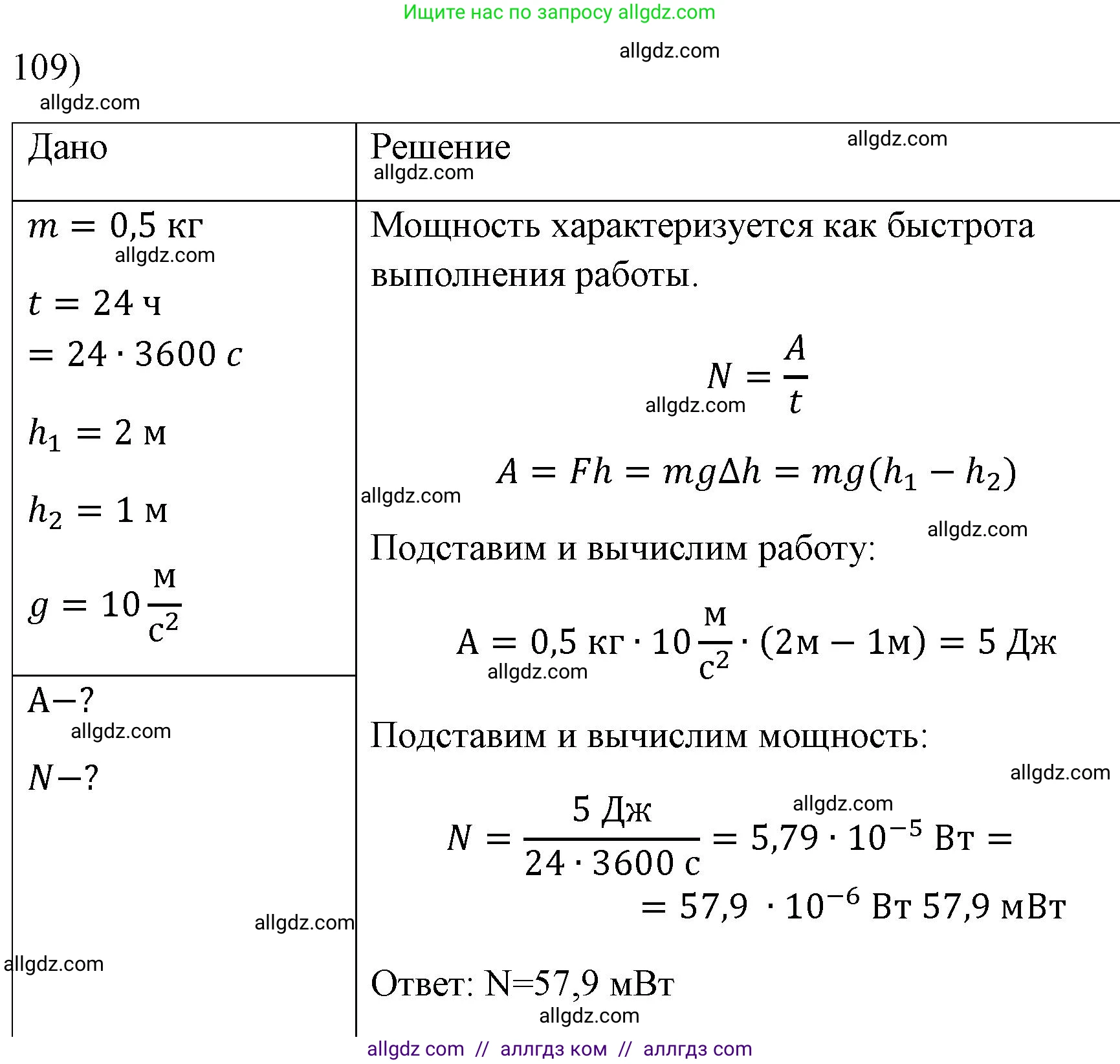 Физика, 7 класс Учебник, авторы: Пёрышкин И М, Иванов Александр Иванович, издательство Просвещение, Москва, 2023, белого цвета, страница 232, номер 109, Решение