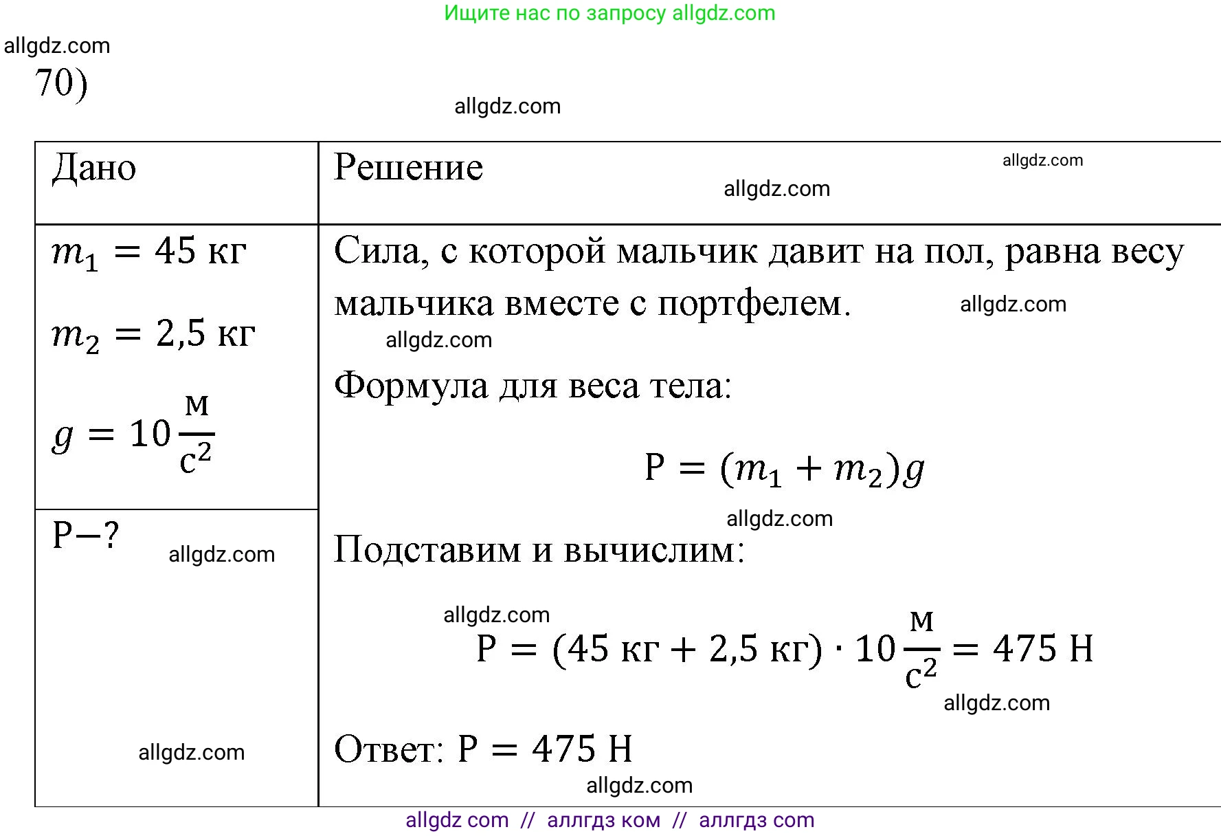 Физика, 7 класс Учебник, авторы: Пёрышкин И М, Иванов Александр Иванович, издательство Просвещение, Москва, 2023, белого цвета, страница 228, номер 70, Решение