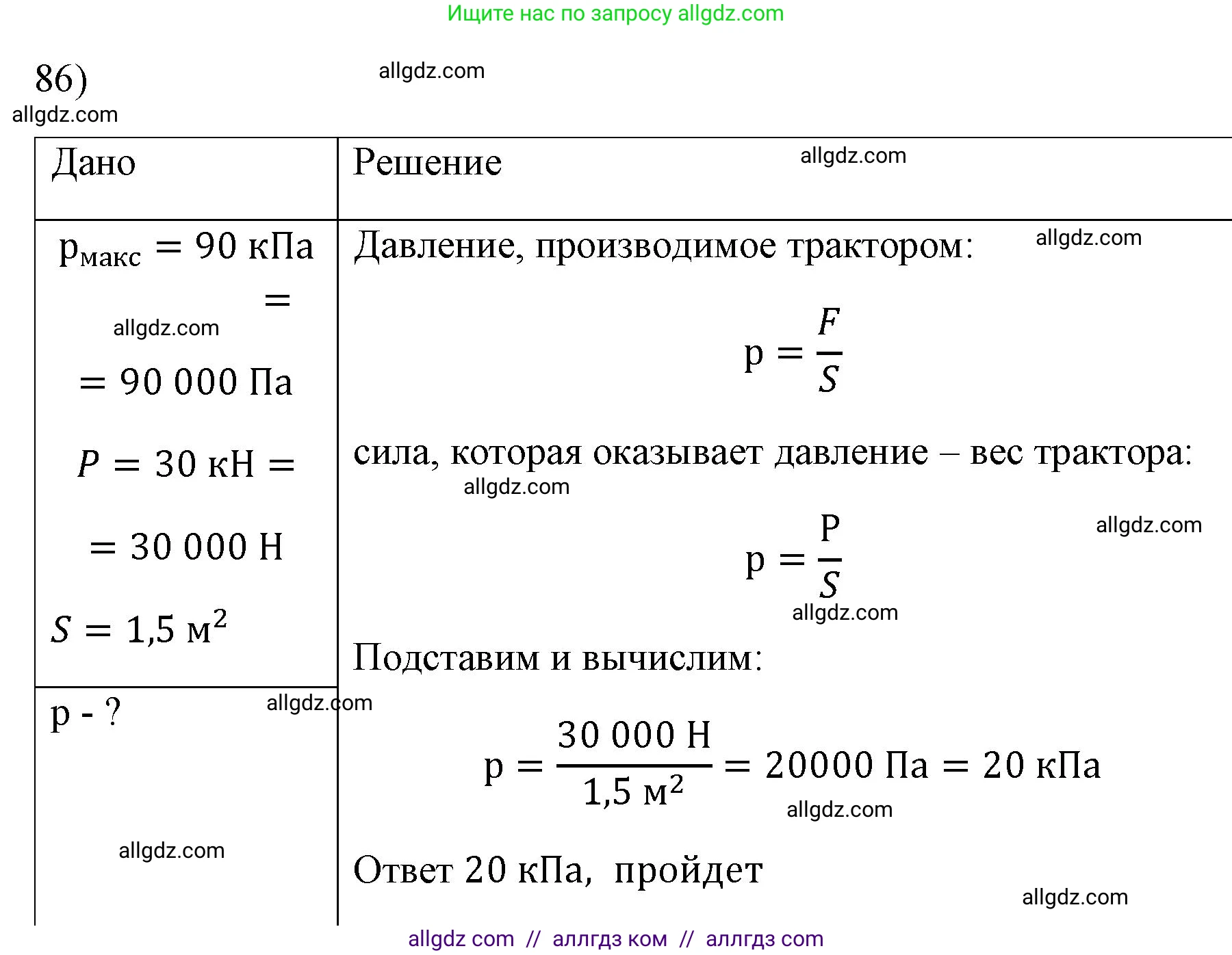 Физика, 7 класс Учебник, авторы: Пёрышкин И М, Иванов Александр Иванович, издательство Просвещение, Москва, 2023, белого цвета, страница 230, номер 86, Решение