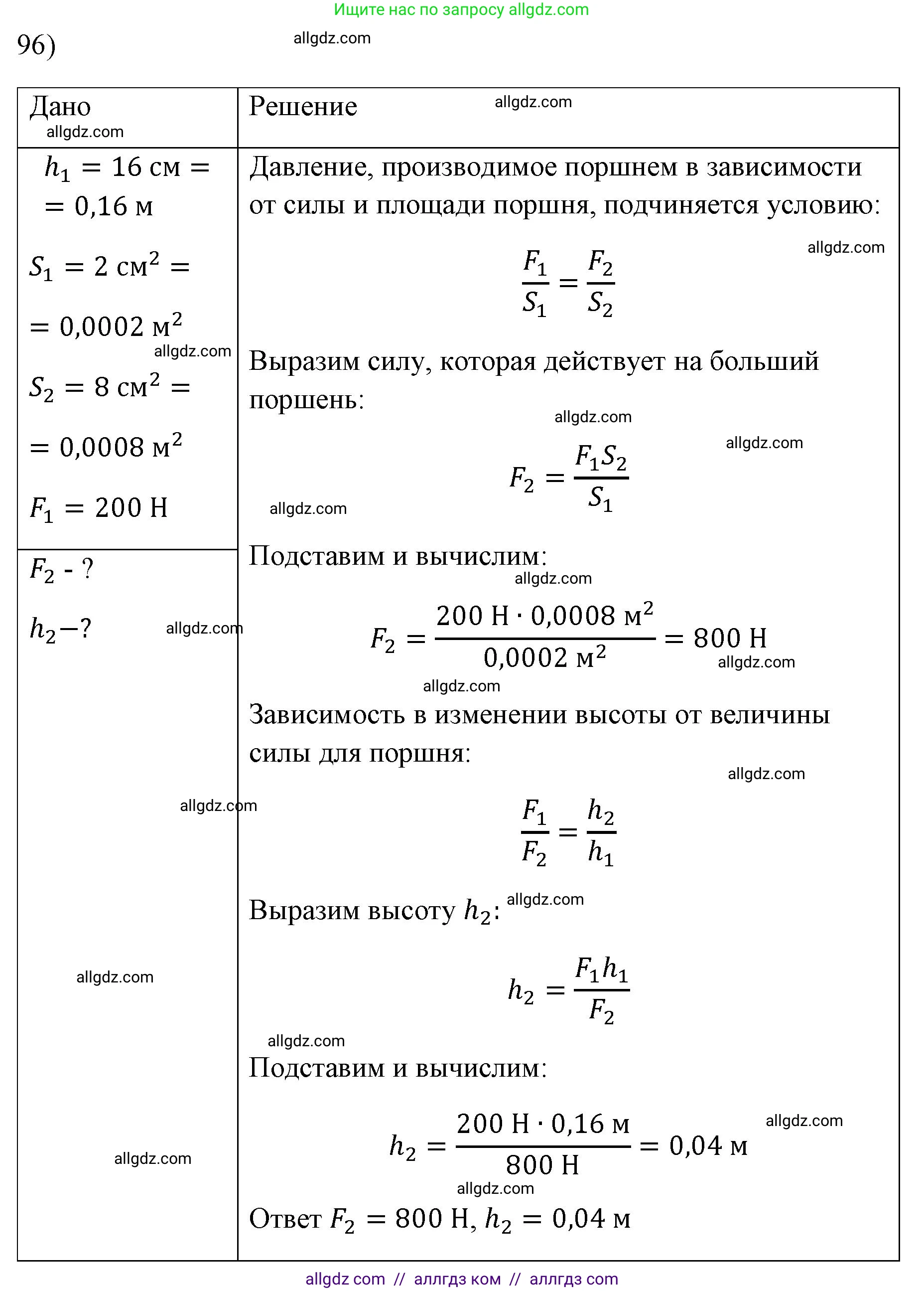 Физика, 7 класс Учебник, авторы: Пёрышкин И М, Иванов Александр Иванович, издательство Просвещение, Москва, 2023, белого цвета, страница 231, номер 96, Решение