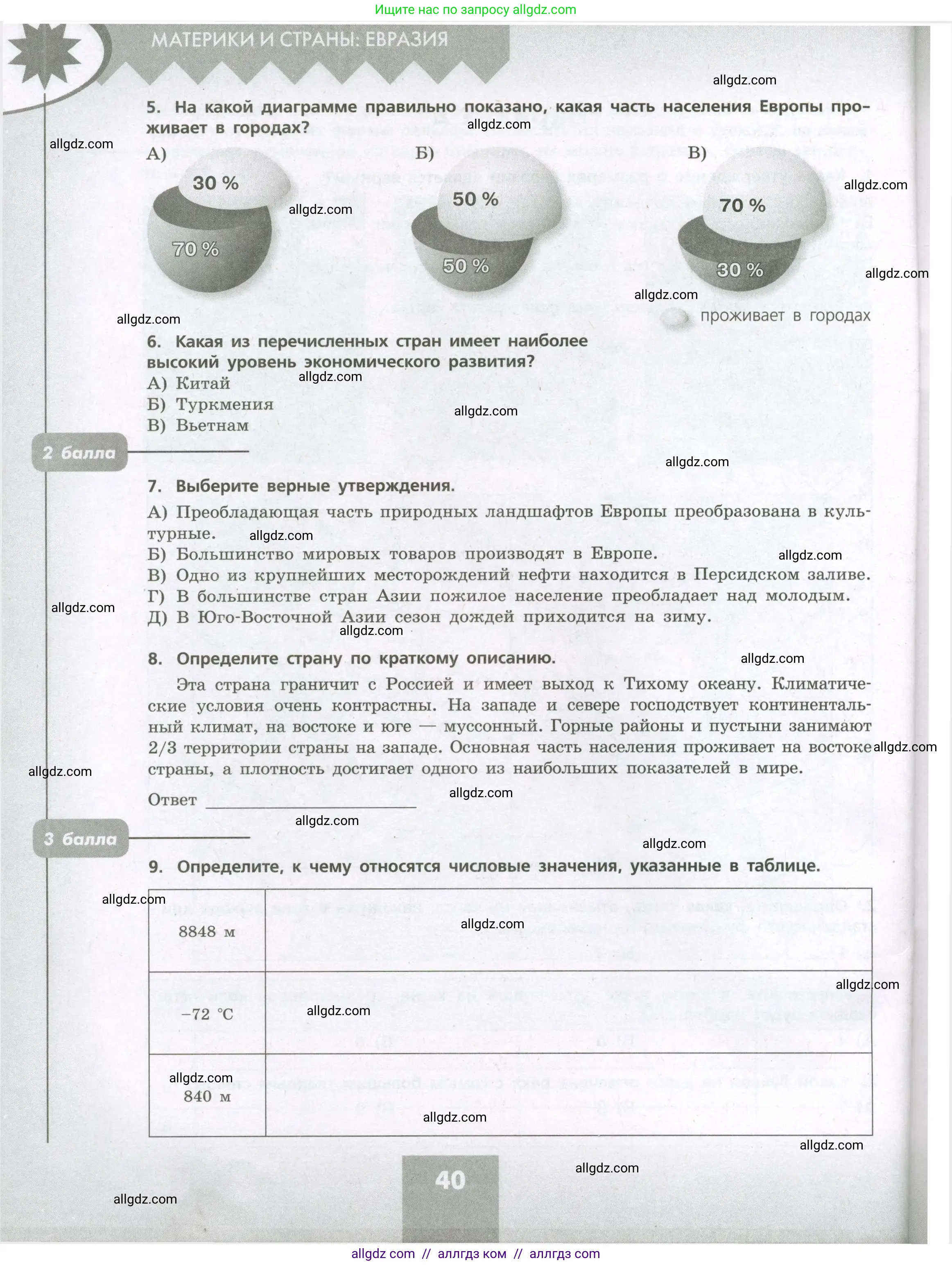 География, 7 класс Проверочные работы, авторы: Бондарева Мария Владимировна, Шидловский Игорь Михайлович, издательство Просвещение, Москва, 2023, жёлтого цвета, страница 40
