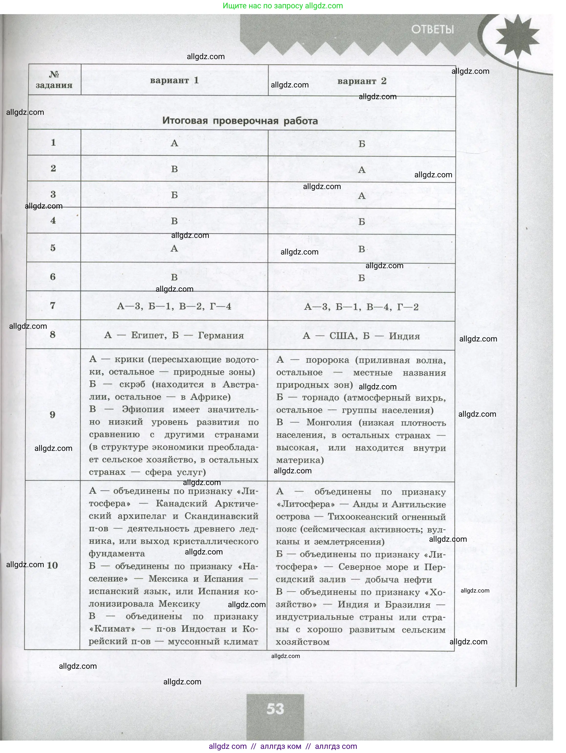 География, 7 класс Проверочные работы, авторы: Бондарева Мария Владимировна, Шидловский Игорь Михайлович, издательство Просвещение, Москва, 2023, жёлтого цвета, страница 53