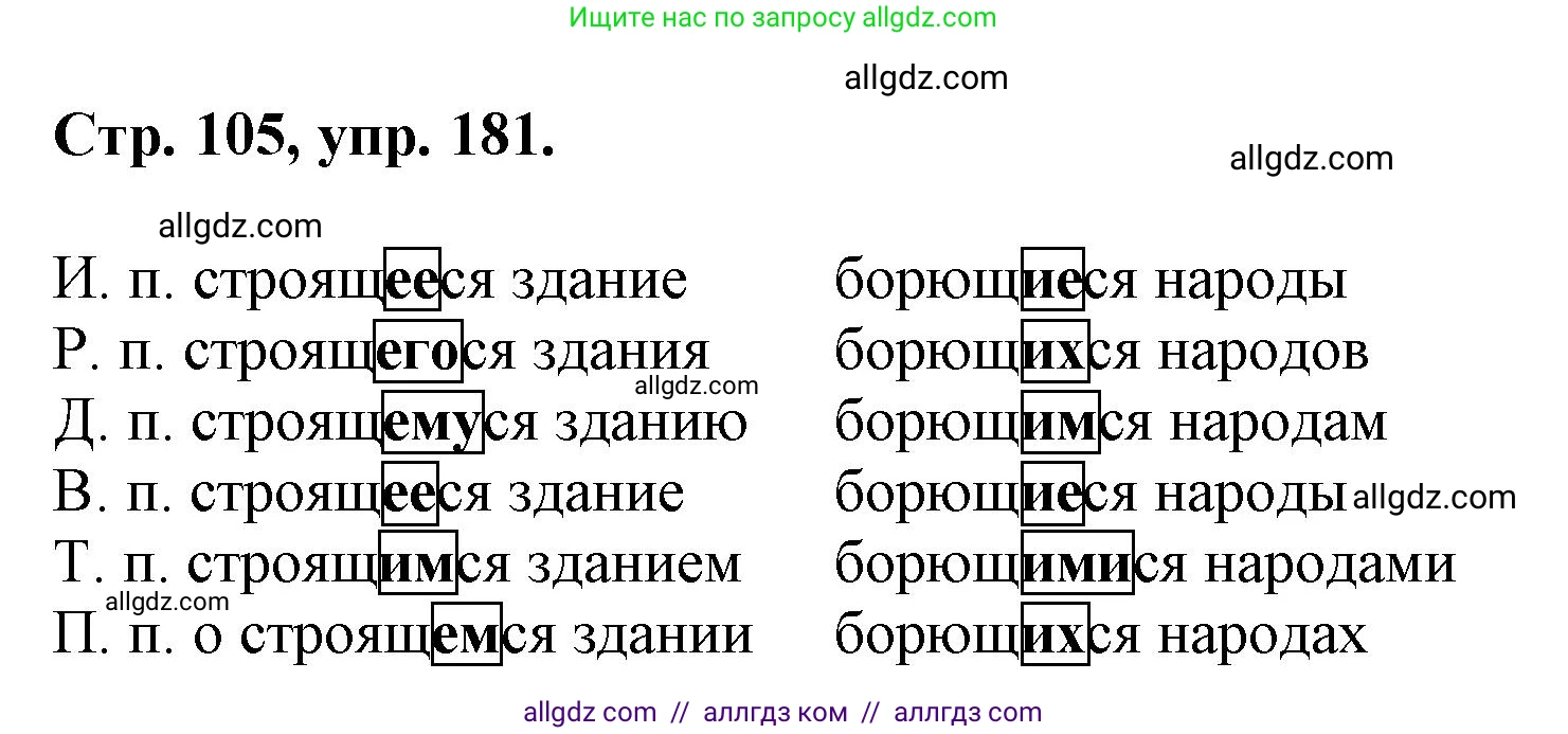 Русский язык, 7 класс Учебник, авторы: Баранов Михаил Трофимович, Ладыженская Таиса Алексеевна, Тростенцова Лидия Александровна, Ладыженская Наталия Вениаминовна, Александрова Ольга Макаровна, Дейкина Алевтина Дмитриевна, Антонова Любовь Геннадиевна, Григорян Лариса Трофимовна, Кулибаба Иван Иванович, издательство Просвещение, Москва, 2023, зелёного цвета, Часть 1, страница 105, номер 181, Решение 1 (2024-2027)