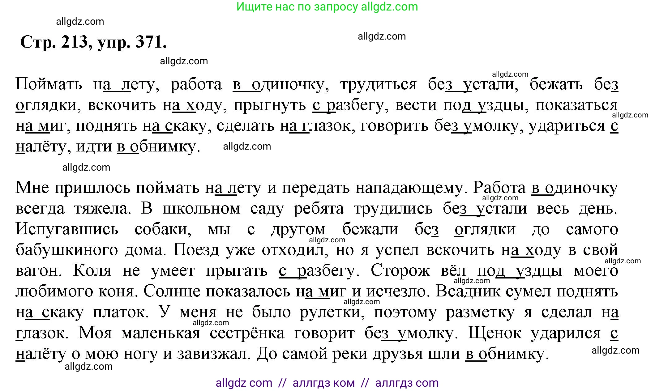 Русский язык, 7 класс Учебник, авторы: Баранов Михаил Трофимович, Ладыженская Таиса Алексеевна, Тростенцова Лидия Александровна, Ладыженская Наталия Вениаминовна, Александрова Ольга Макаровна, Дейкина Алевтина Дмитриевна, Антонова Любовь Геннадиевна, Григорян Лариса Трофимовна, Кулибаба Иван Иванович, издательство Просвещение, Москва, 2023, зелёного цвета, Часть 1, страница 213, номер 371, Решение 1 (2024-2027)