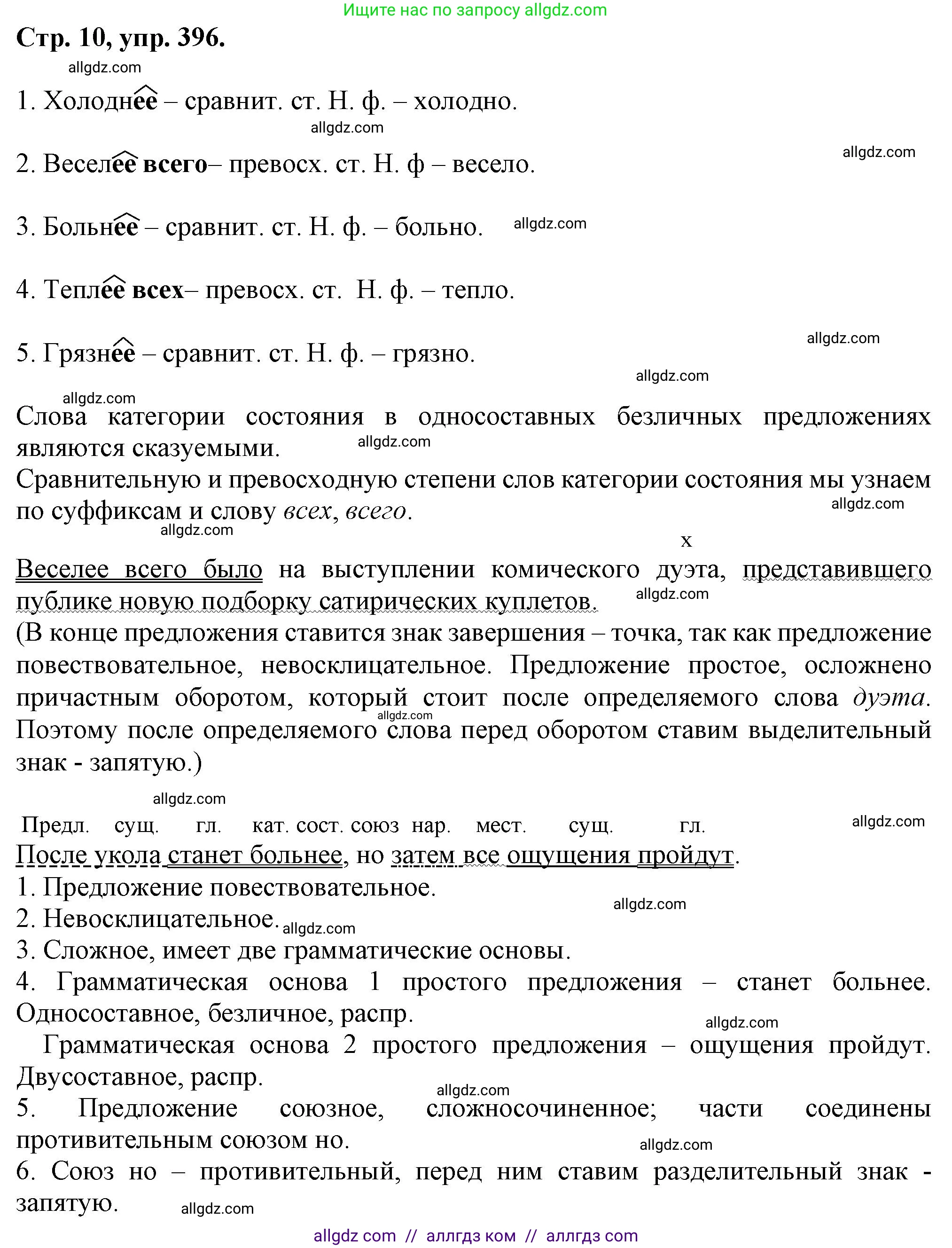 Русский язык, 7 класс Учебник, авторы: Баранов Михаил Трофимович, Ладыженская Таиса Алексеевна, Тростенцова Лидия Александровна, Ладыженская Наталия Вениаминовна, Александрова Ольга Макаровна, Дейкина Алевтина Дмитриевна, Антонова Любовь Геннадиевна, Григорян Лариса Трофимовна, Кулибаба Иван Иванович, издательство Просвещение, Москва, 2023, зелёного цвета, Часть 2, страница 10, номер 396, Решение 1 (2024-2027)