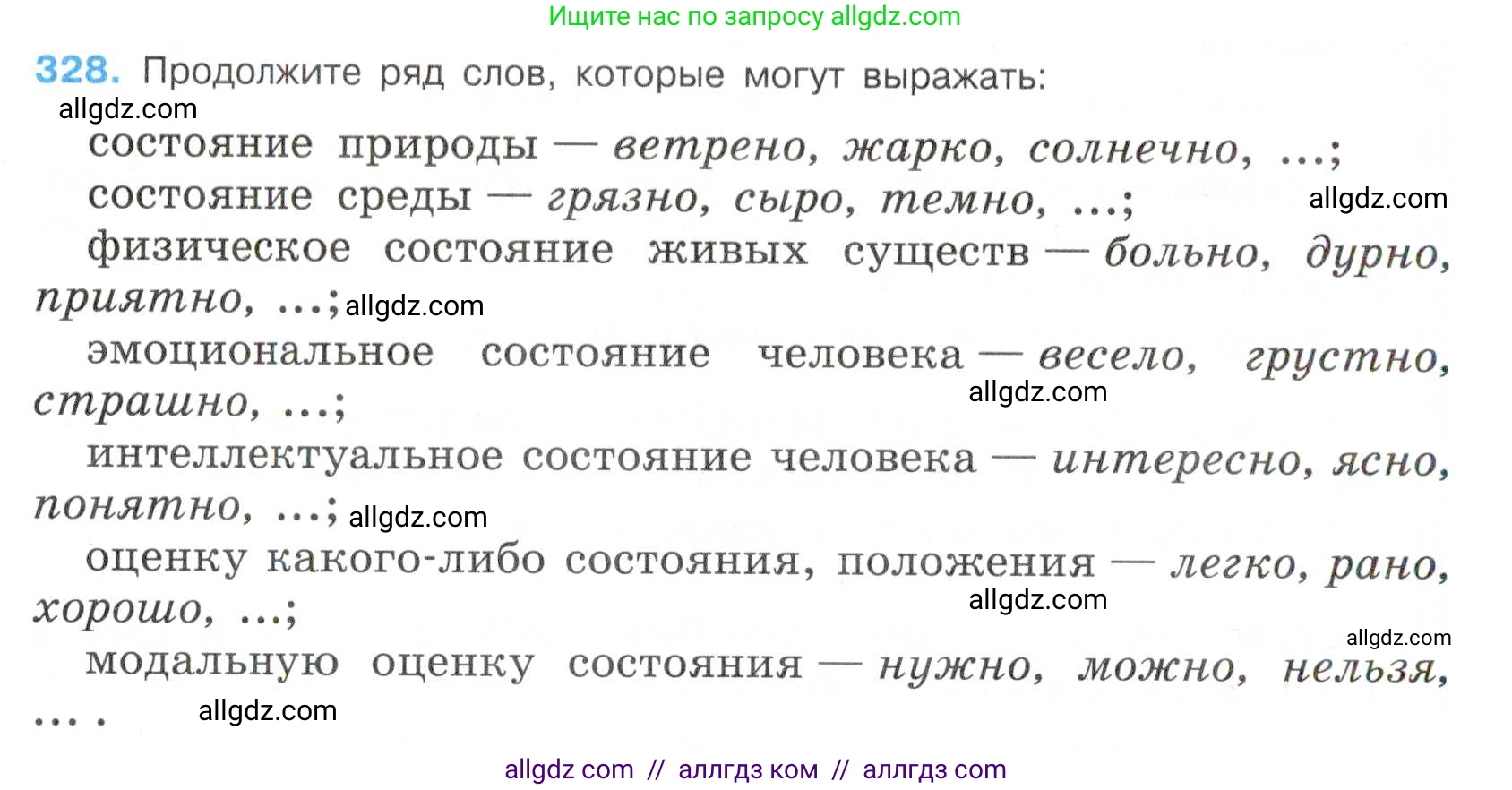Русский язык, 7 класс Учебник, авторы: Баранов Михаил Трофимович, Ладыженская Таиса Алексеевна, Тростенцова Лидия Александровна, Ладыженская Наталия Вениаминовна, Александрова Ольга Макаровна, Дейкина Алевтина Дмитриевна, Антонова Любовь Геннадиевна, Григорян Лариса Трофимовна, Кулибаба Иван Иванович, издательство Просвещение, Москва, 2023, зелёного цвета, Часть 1, страница 191, номер 328, Условие 2019-2022