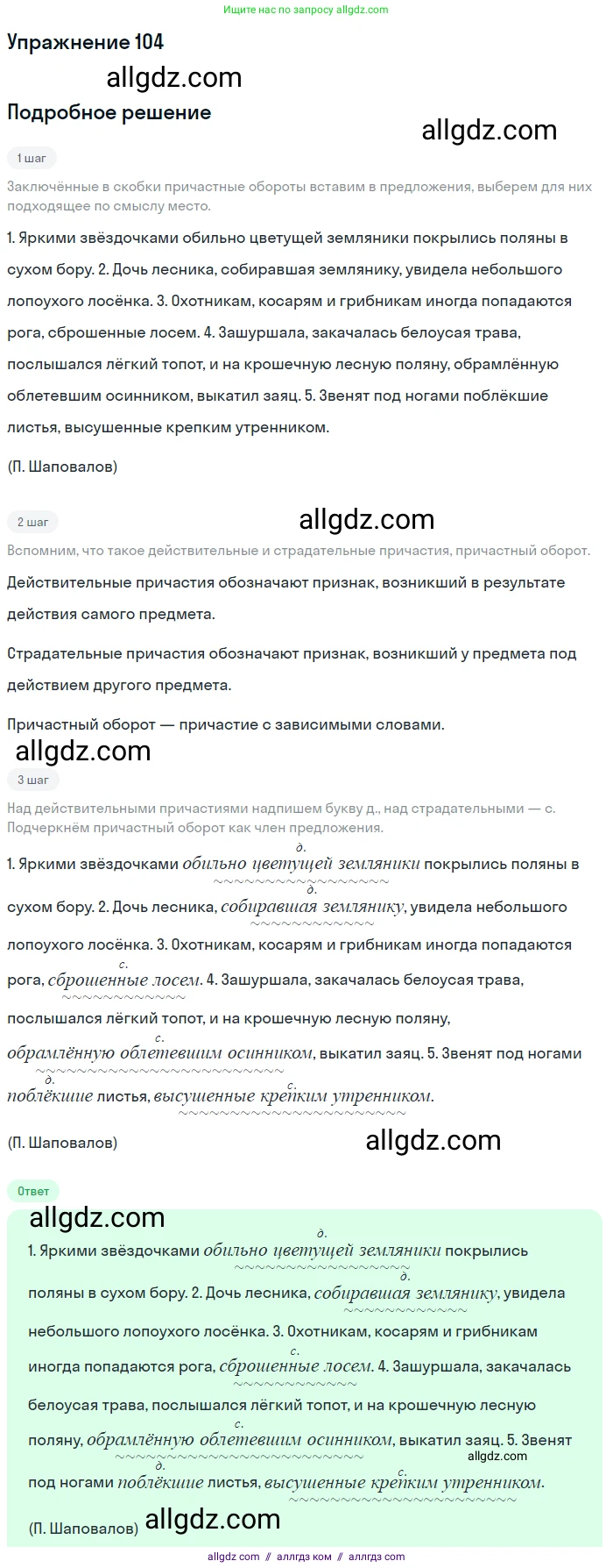 Русский язык, 7 класс Учебник, авторы: Баранов Михаил Трофимович, Ладыженская Таиса Алексеевна, Тростенцова Лидия Александровна, Ладыженская Наталия Вениаминовна, Александрова Ольга Макаровна, Дейкина Алевтина Дмитриевна, Антонова Любовь Геннадиевна, Григорян Лариса Трофимовна, Кулибаба Иван Иванович, издательство Просвещение, Москва, 2023, зелёного цвета, Часть 1, страница 65, номер 104, Решение 2019-2022