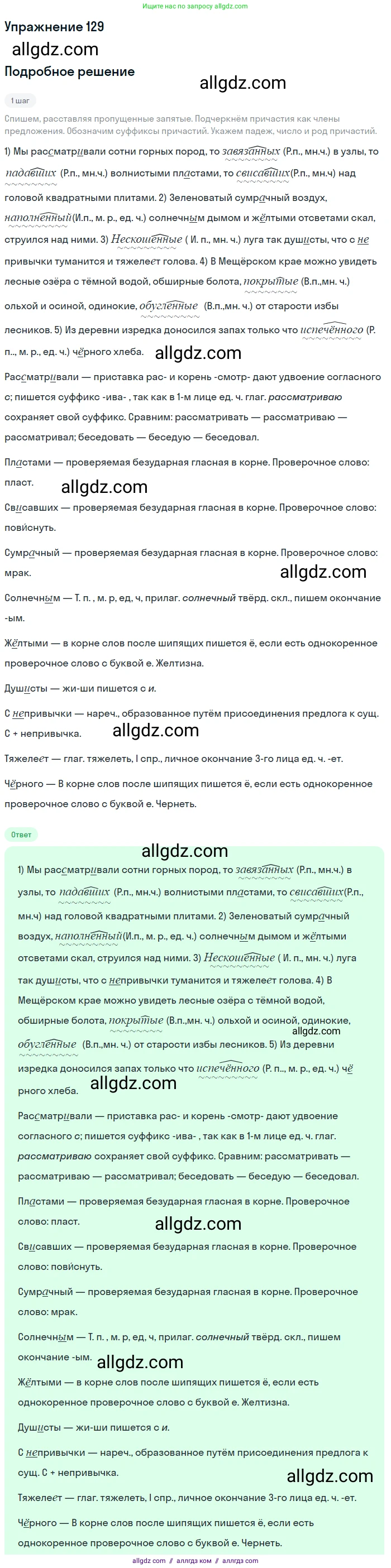 Русский язык, 7 класс Учебник, авторы: Баранов Михаил Трофимович, Ладыженская Таиса Алексеевна, Тростенцова Лидия Александровна, Ладыженская Наталия Вениаминовна, Александрова Ольга Макаровна, Дейкина Алевтина Дмитриевна, Антонова Любовь Геннадиевна, Григорян Лариса Трофимовна, Кулибаба Иван Иванович, издательство Просвещение, Москва, 2023, зелёного цвета, Часть 1, страница 78, номер 129, Решение 2019-2022