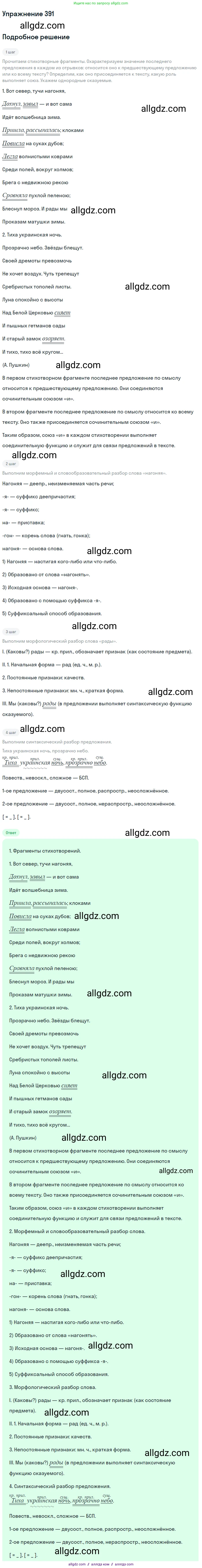 Русский язык, 7 класс Учебник, авторы: Баранов Михаил Трофимович, Ладыженская Таиса Алексеевна, Тростенцова Лидия Александровна, Ладыженская Наталия Вениаминовна, Александрова Ольга Макаровна, Дейкина Алевтина Дмитриевна, Антонова Любовь Геннадиевна, Григорян Лариса Трофимовна, Кулибаба Иван Иванович, издательство Просвещение, Москва, 2023, зелёного цвета, Часть 2, страница 4, номер 391, Решение 2019-2022