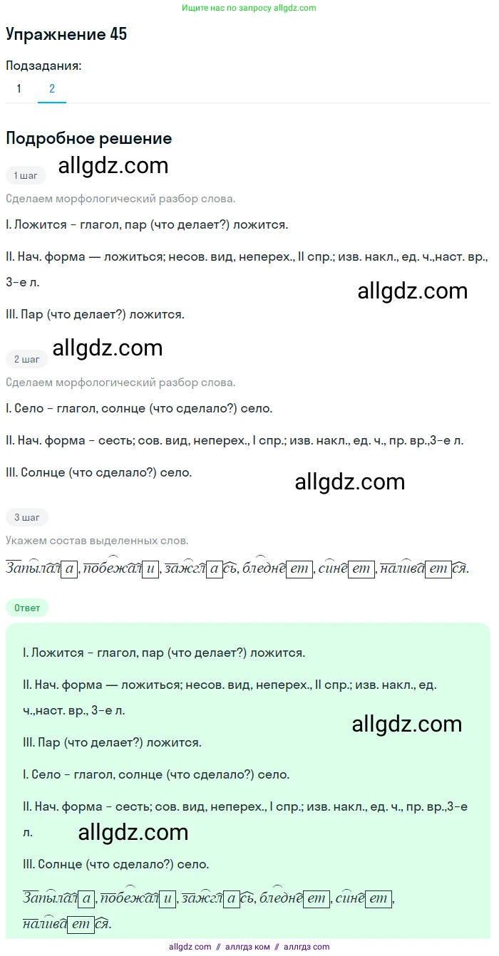 Русский язык, 7 класс Учебник, авторы: Баранов Михаил Трофимович, Ладыженская Таиса Алексеевна, Тростенцова Лидия Александровна, Ладыженская Наталия Вениаминовна, Александрова Ольга Макаровна, Дейкина Алевтина Дмитриевна, Антонова Любовь Геннадиевна, Григорян Лариса Трофимовна, Кулибаба Иван Иванович, издательство Просвещение, Москва, 2023, зелёного цвета, Часть 1, страница 26, номер 45, Решение 2019-2022 (продолжение 2)