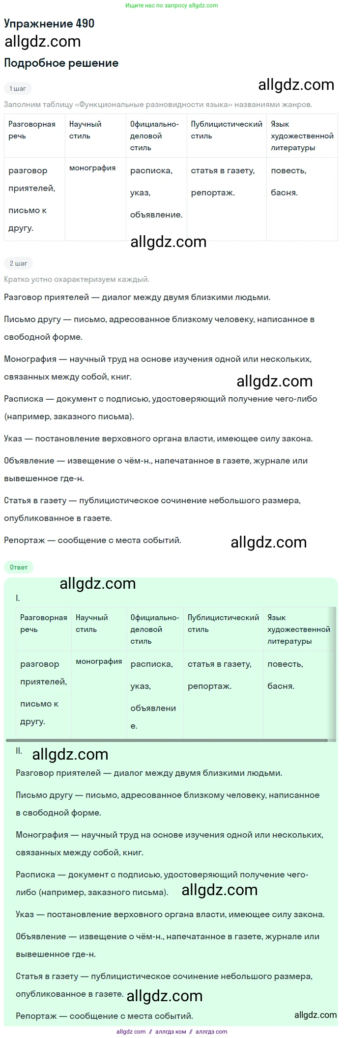Русский язык, 7 класс Учебник, авторы: Баранов Михаил Трофимович, Ладыженская Таиса Алексеевна, Тростенцова Лидия Александровна, Ладыженская Наталия Вениаминовна, Александрова Ольга Макаровна, Дейкина Алевтина Дмитриевна, Антонова Любовь Геннадиевна, Григорян Лариса Трофимовна, Кулибаба Иван Иванович, издательство Просвещение, Москва, 2023, зелёного цвета, Часть 2, страница 70, номер 490, Решение 2019-2022