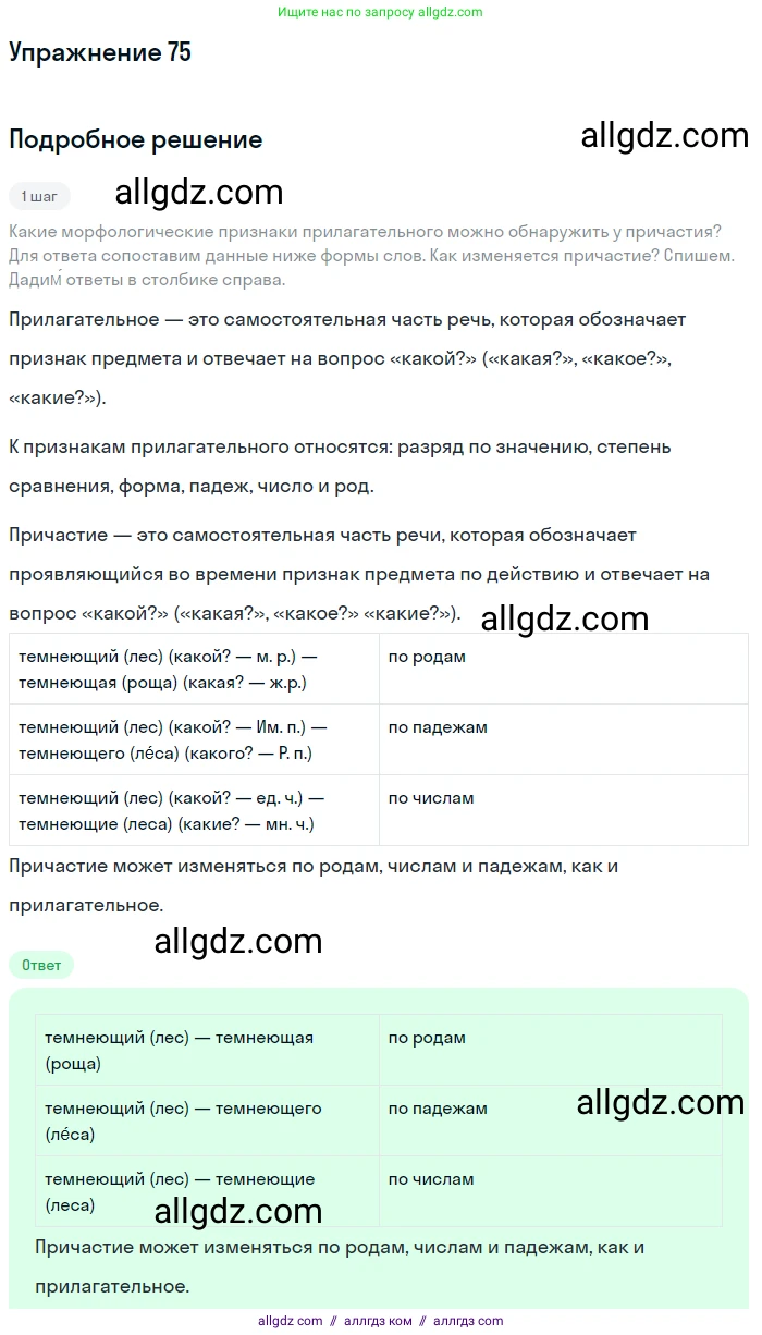Русский язык, 7 класс Учебник, авторы: Баранов Михаил Трофимович, Ладыженская Таиса Алексеевна, Тростенцова Лидия Александровна, Ладыженская Наталия Вениаминовна, Александрова Ольга Макаровна, Дейкина Алевтина Дмитриевна, Антонова Любовь Геннадиевна, Григорян Лариса Трофимовна, Кулибаба Иван Иванович, издательство Просвещение, Москва, 2023, зелёного цвета, Часть 1, страница 41, номер 75, Решение 2019-2022